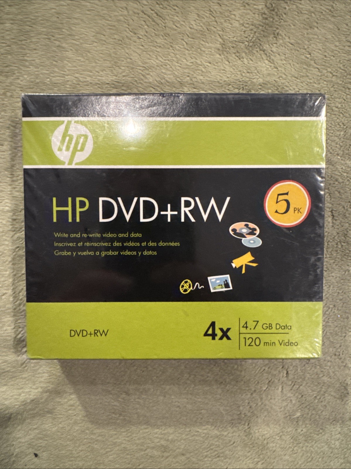 HP DVD+RW ReWritable Blank Disc Media 4.7GB Slim Jewel Case 5 Pack NEW