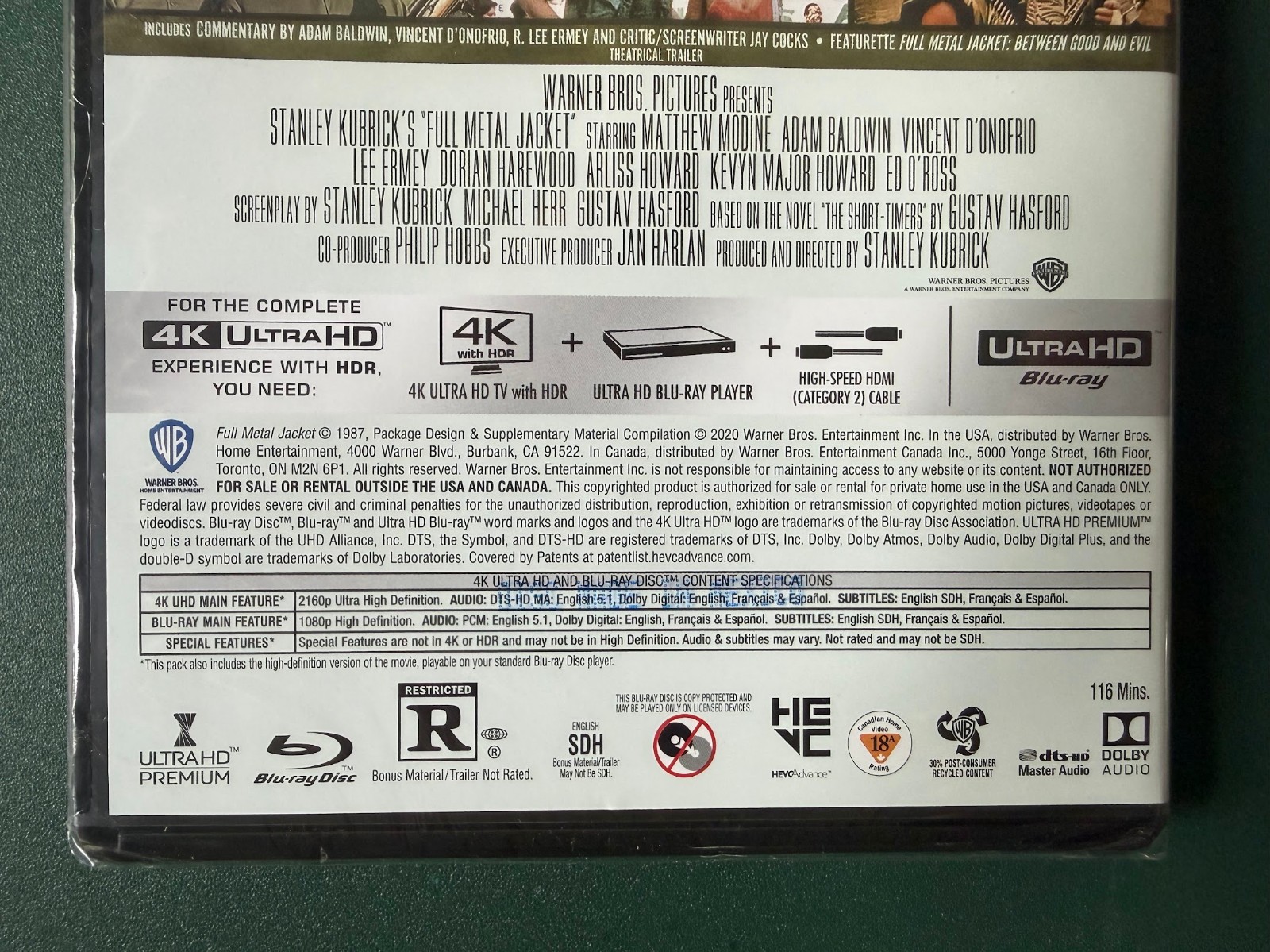 Full Metal Jacket (4K Ultra HD + Blu-ray + Slipcover) MINT, SEALED, Ohio seller