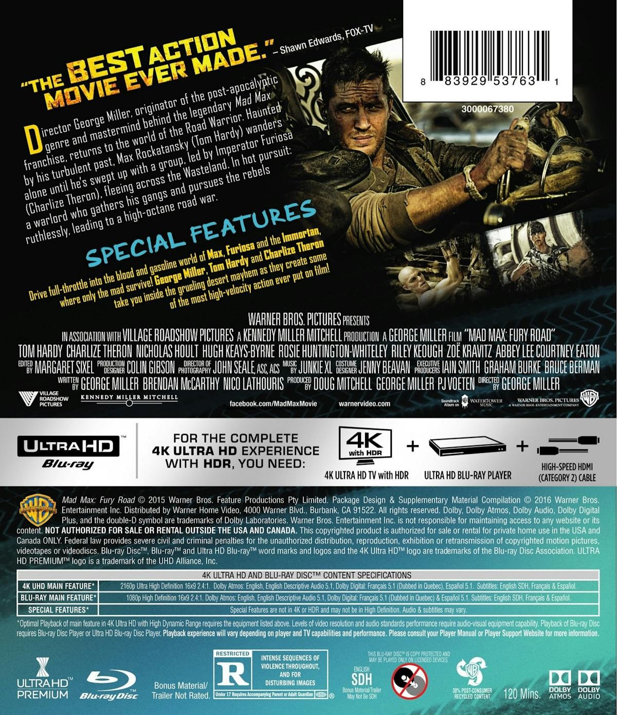 Mad Max Fury Road 4K UHD Blu-ray Tom Hardy NEW