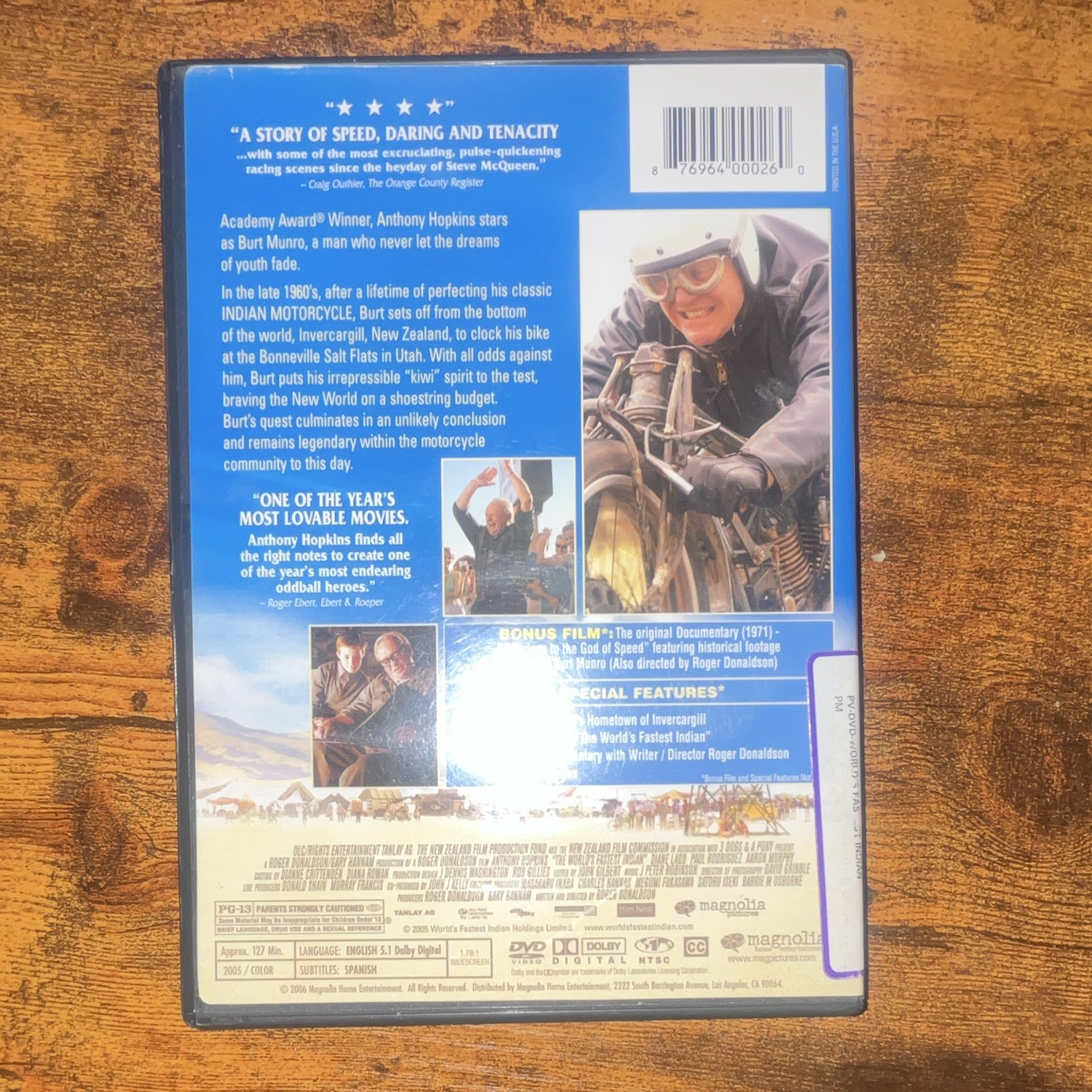 Magnolia World’s Fastest Indian DVD Anthony Hopkins PG-13 127min R1 Bonus