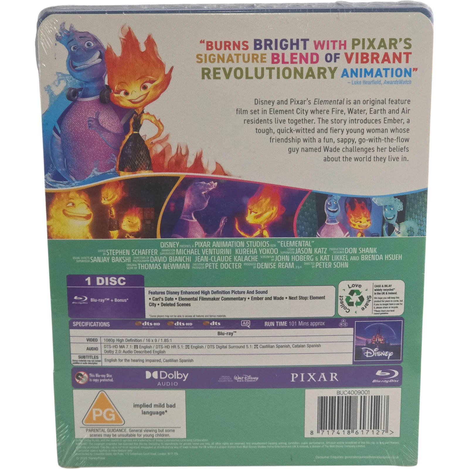 Elemental Blu-Ray SteelBook Disney Pixar’s Ltd Edt 2023 Zone B