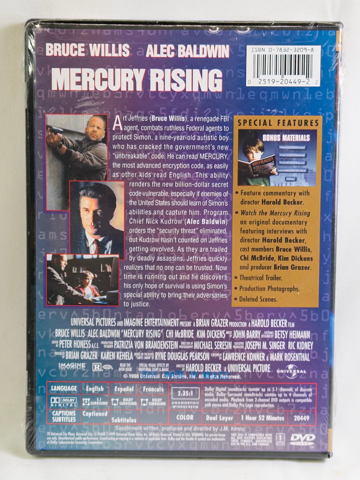 Mercury Rising DVD 1998 Collector’s Edition Bruce Willis Alec Baldwin Widescreen