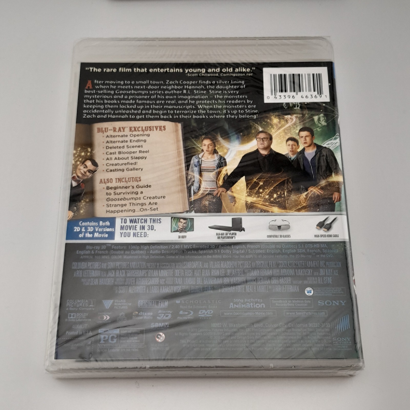 Goosebumps Blu-ray 3D + Blu-ray + DVD Jack Black Slappy Horror Movie NEW SEALED