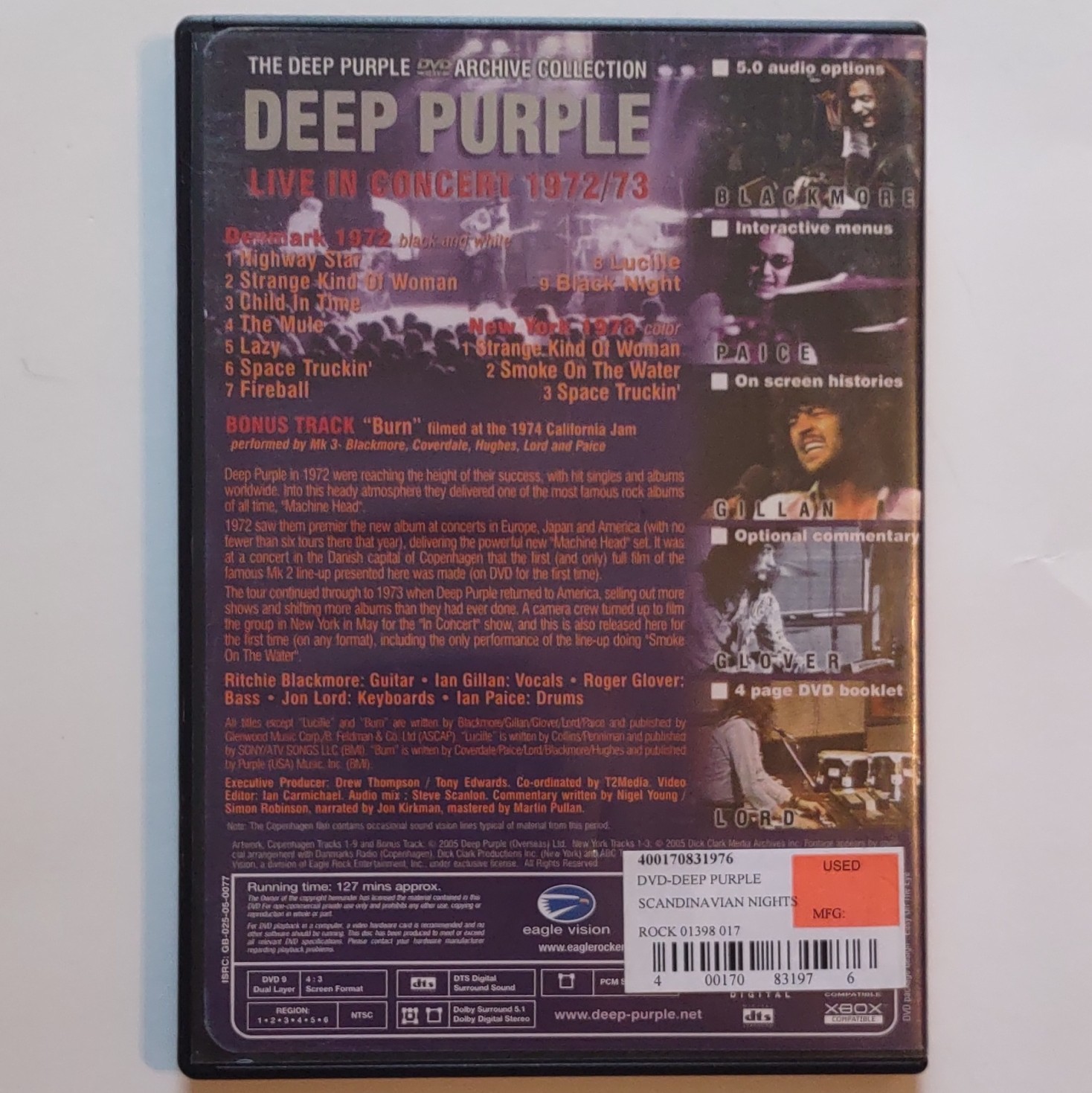 Deep Purple Live in Concert 72/73 DVD Archive Collection Eagle Vision 127 Min
