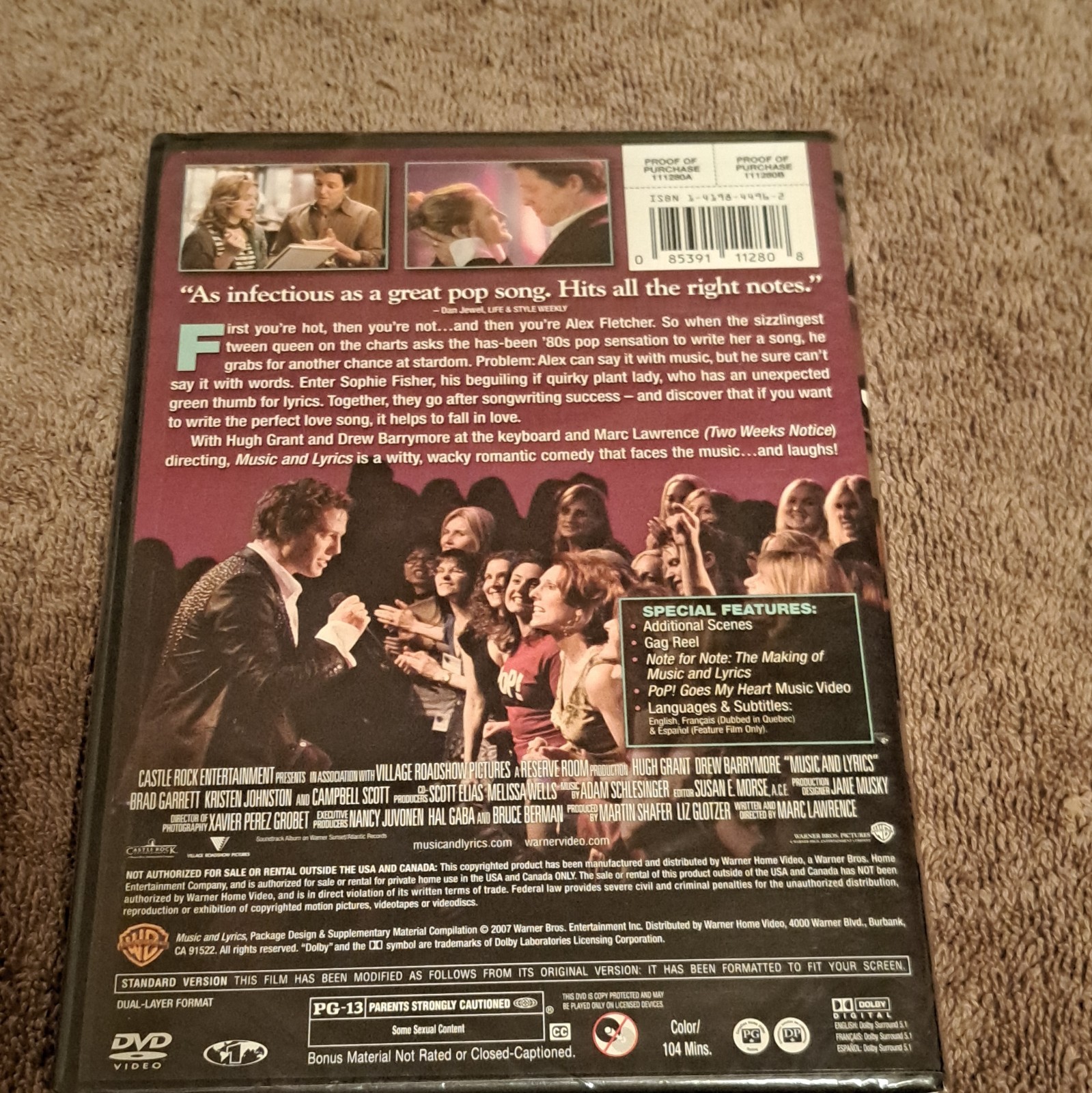 Warner Home Video Music and Lyrics DVD Full Screen Addl Scenes PG-13 2007 104m