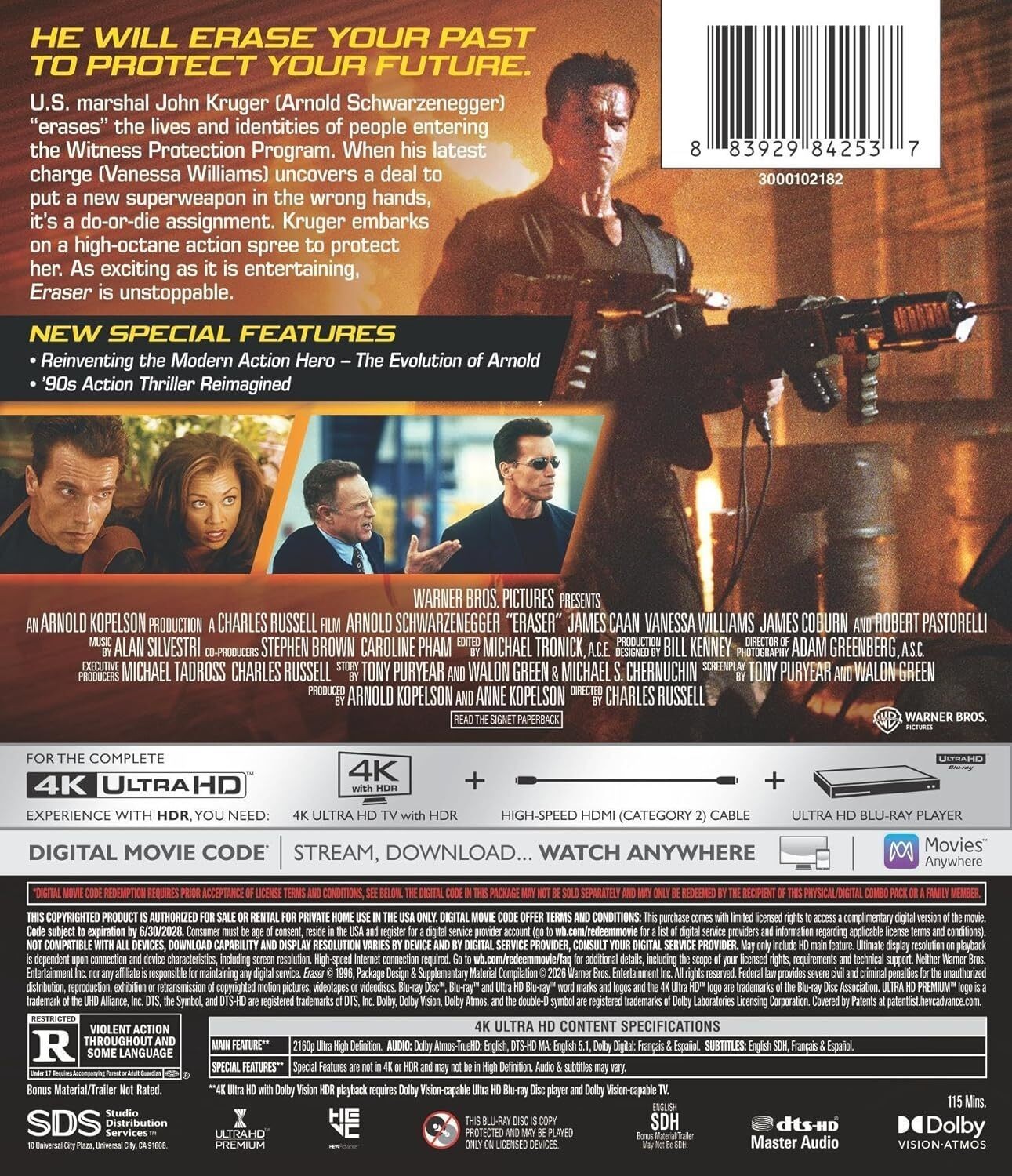 Eraser (4K UHD Blu-ray+Digital+****NEAR MINT****Slipcover) Factory Sealed