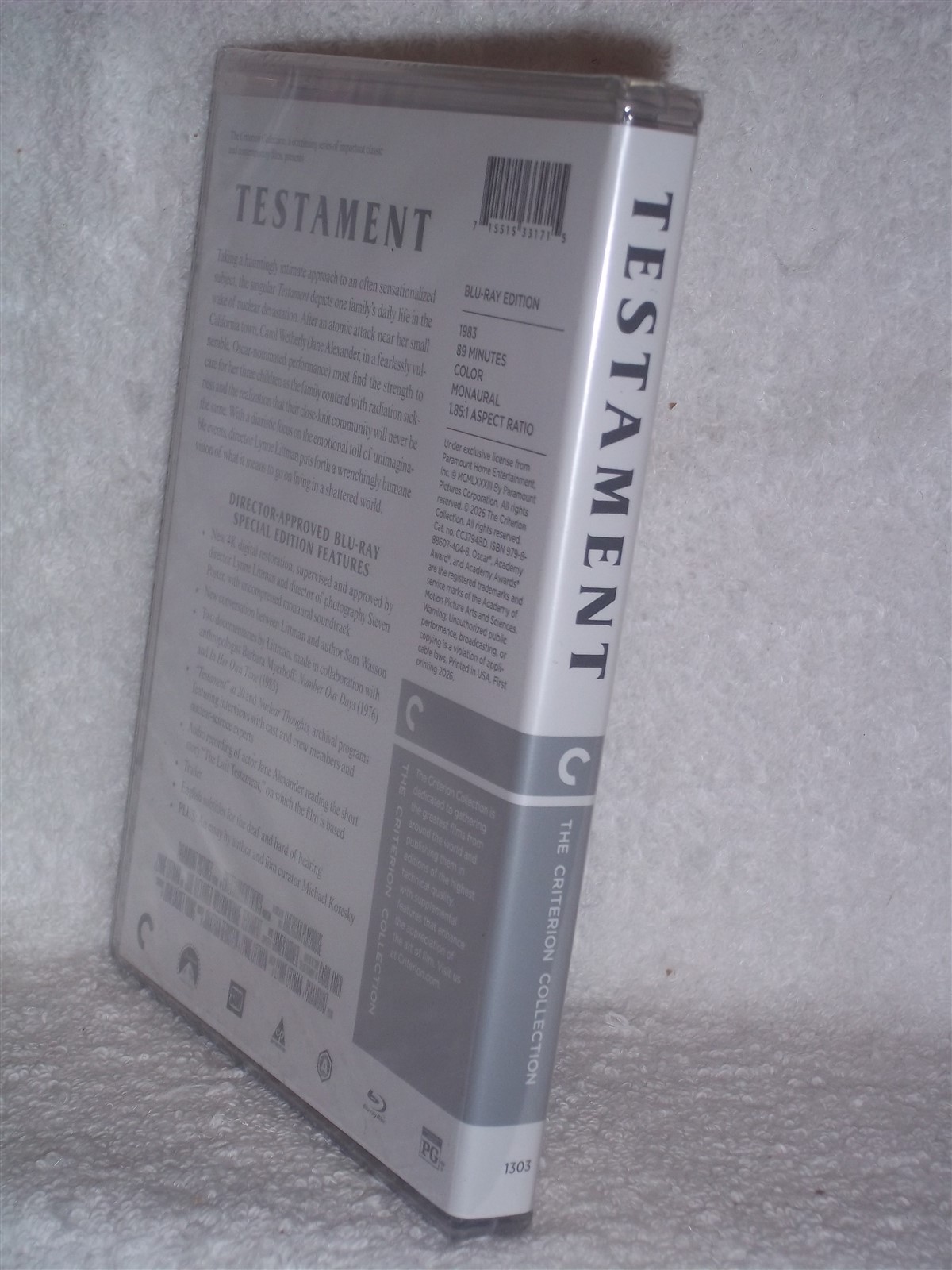 Testament (Blu-ray, 2026, CRITERION) NEW Jane Alexander William Devane drama