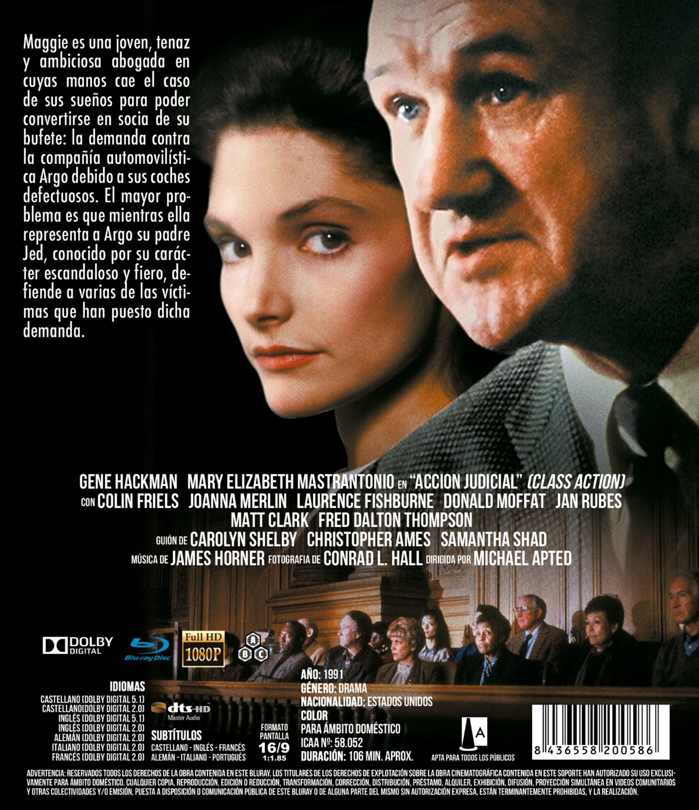Class Action (1991) Gene Hackman Blu-Ray NEW (Spanish Package/English Audio)