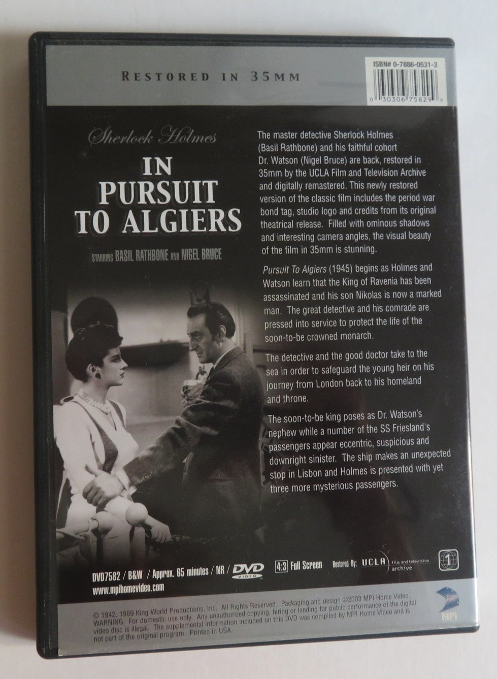 Sherlock Holmes In Pursuit to Algiers (1969) Restored 35 mm B&W, MPI Home Video
