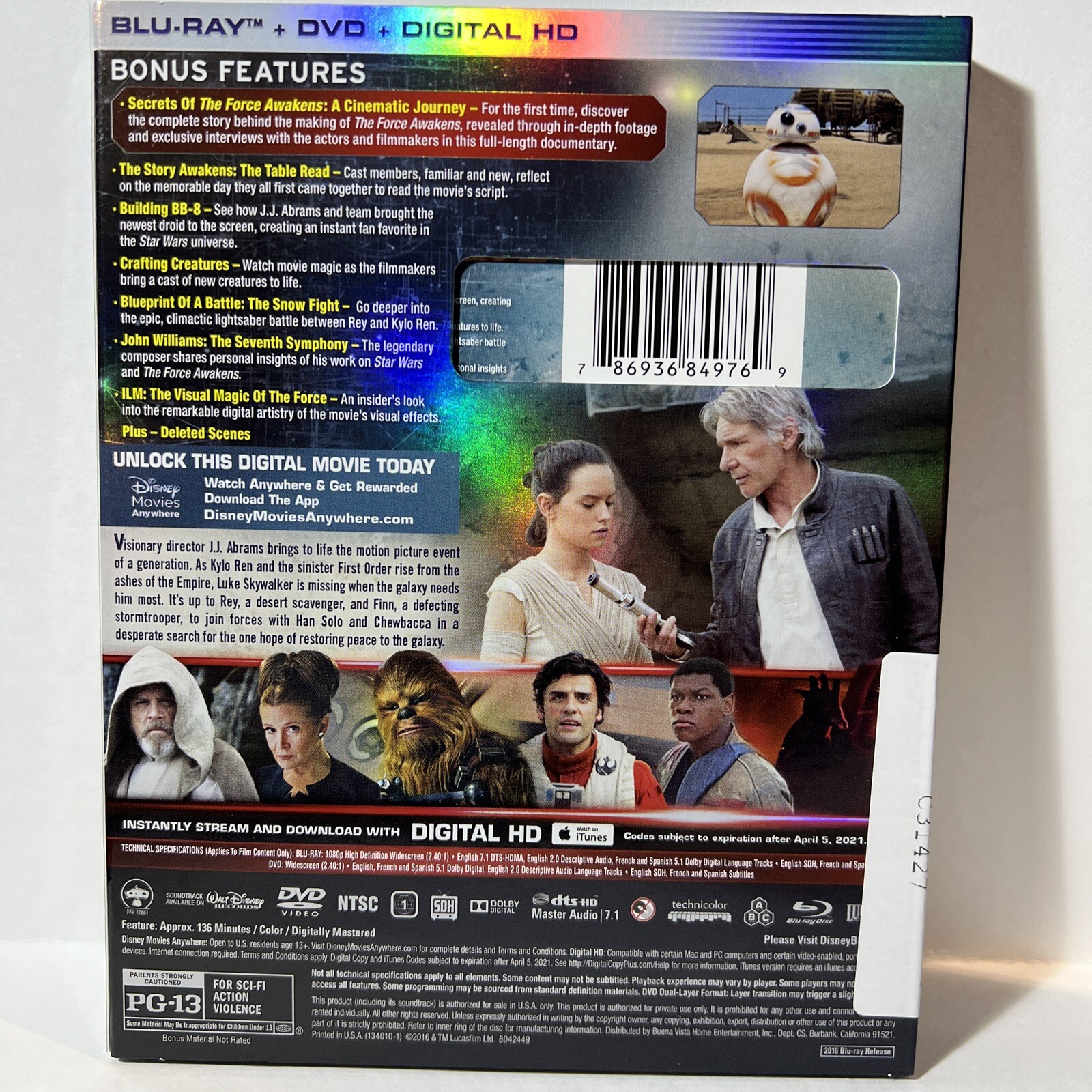 Star Wars: The Force Awakens (Blu-ray + DVD, 2015, 3-Disc Set) – Open Item