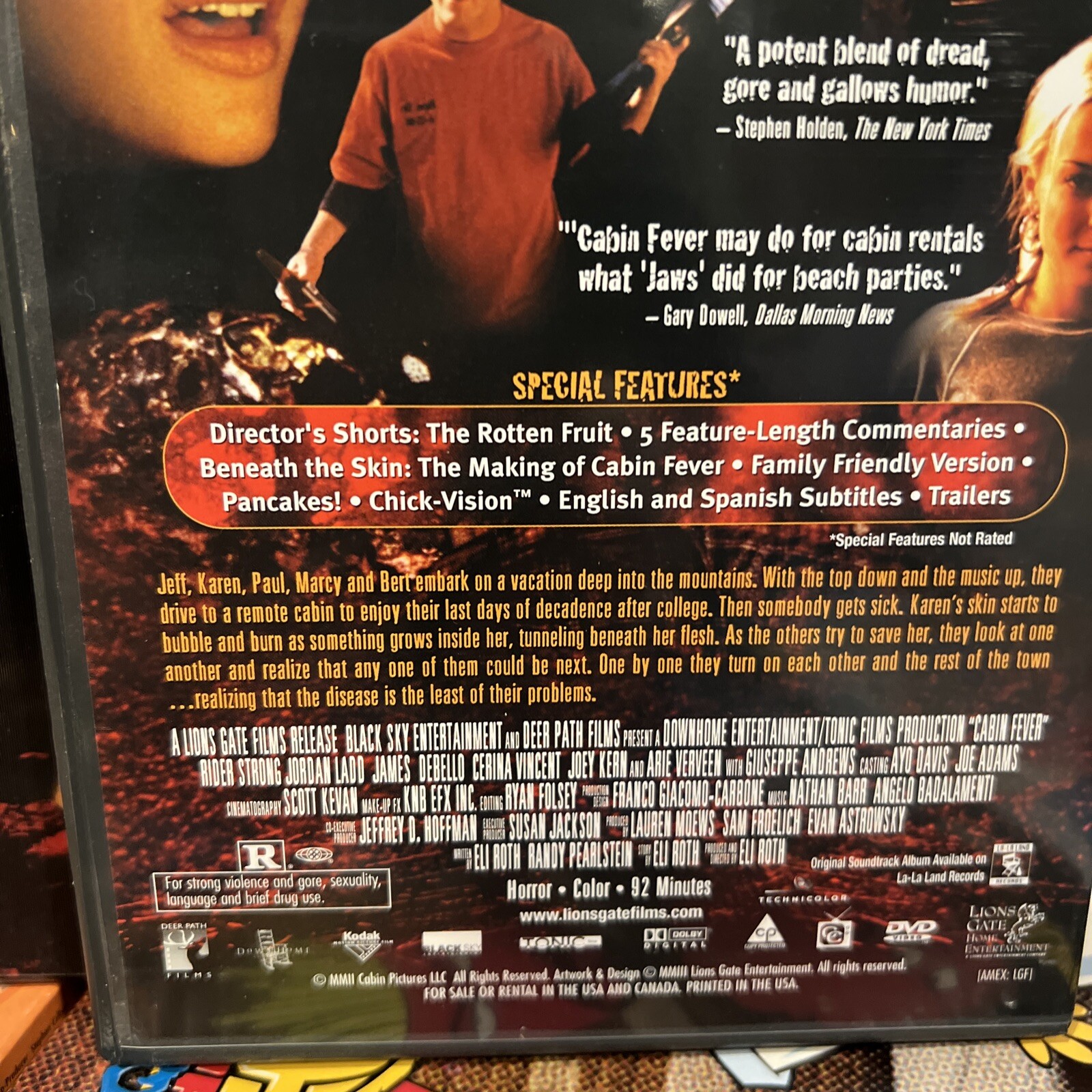 Cabin Fever 2002 DVD Lenticular Sleeve Bloody Horror Flesh Eating Virus Eli Roth