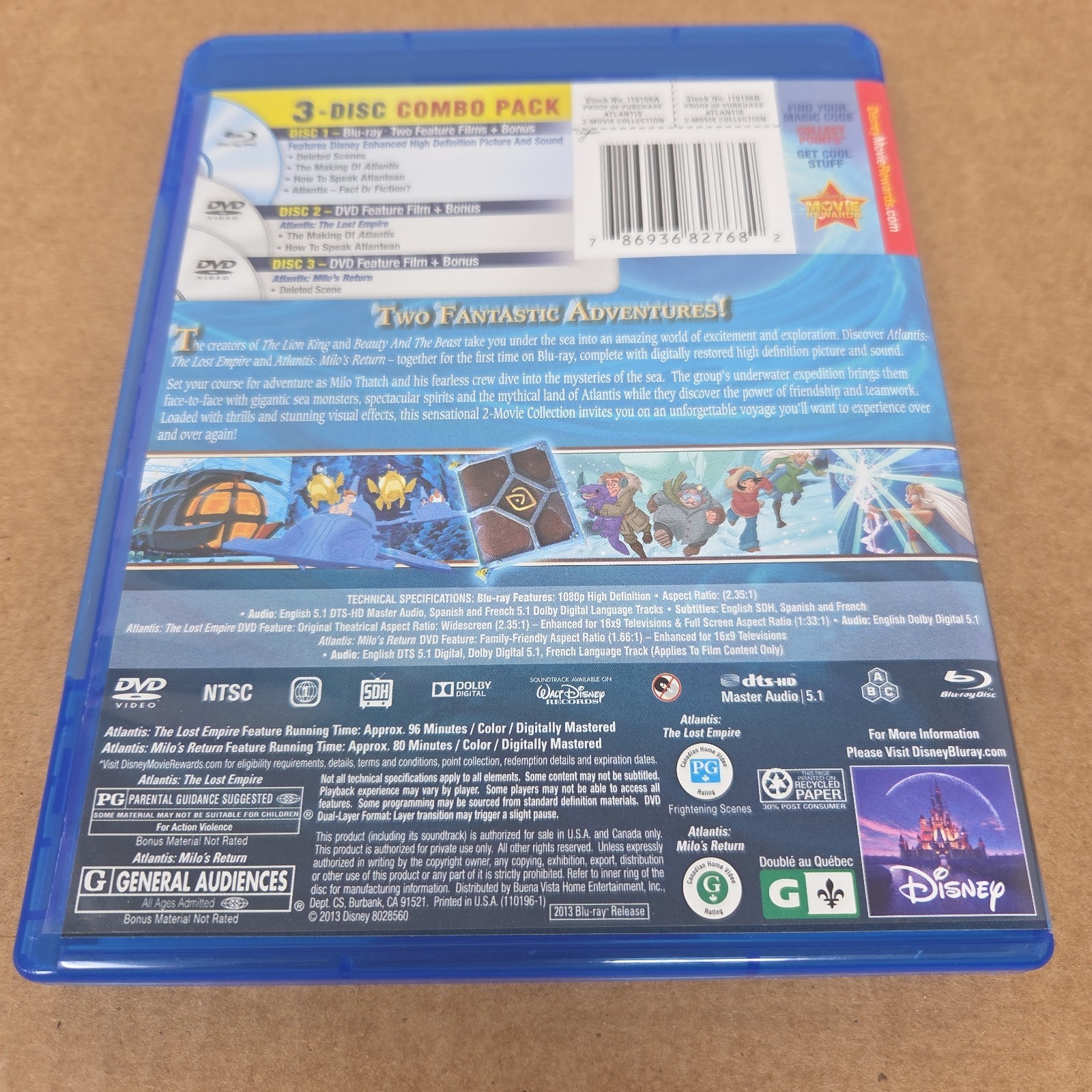 Disney Atlantis: The Lost Empire & Atlantis: Milo’s Return Blu-Ray/DVD Rare Oop