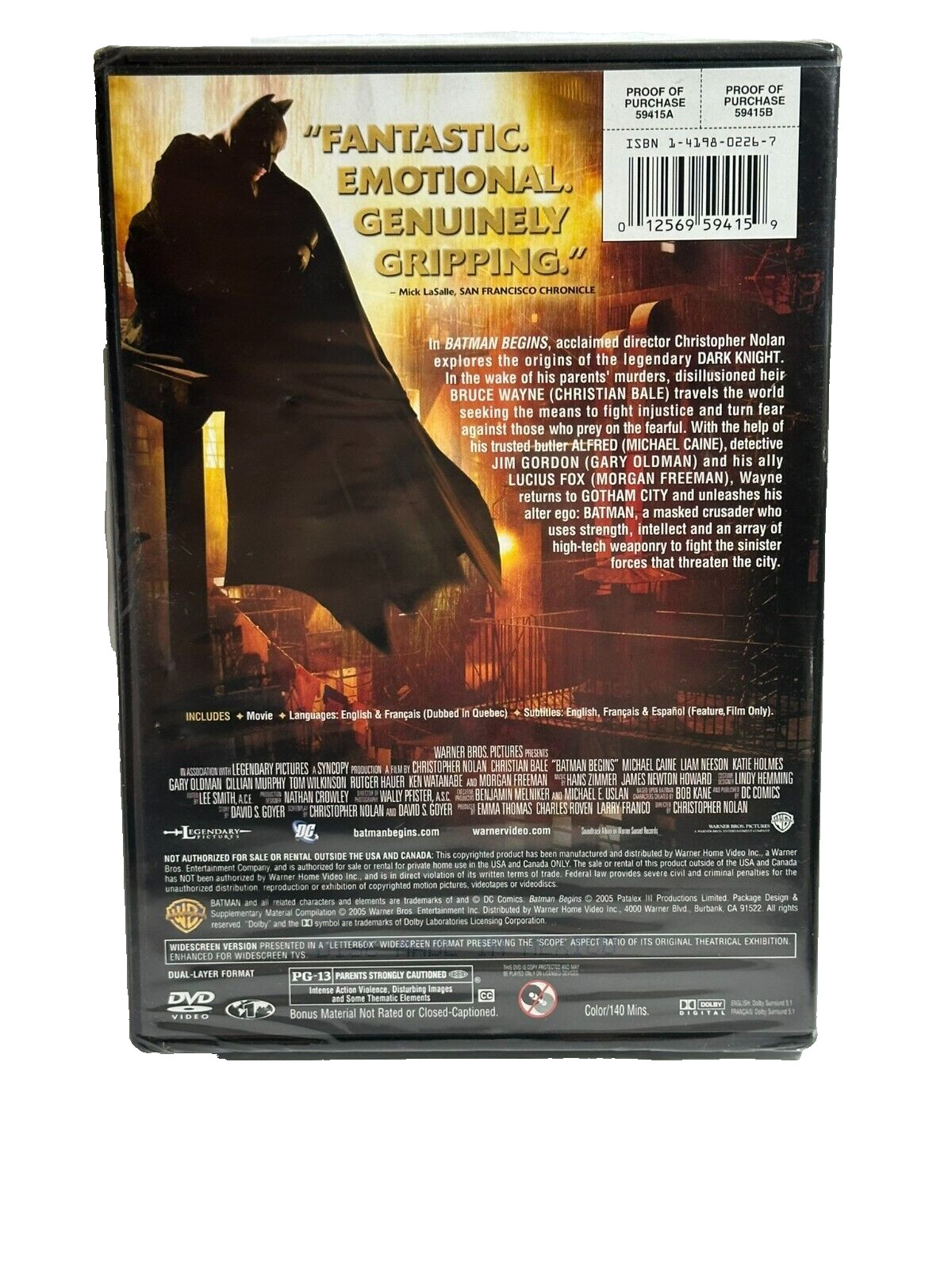 Batman Begins DVD 2005 Widescreen PG-13 Region 1 WB 140 Min NEW Factory Sealed