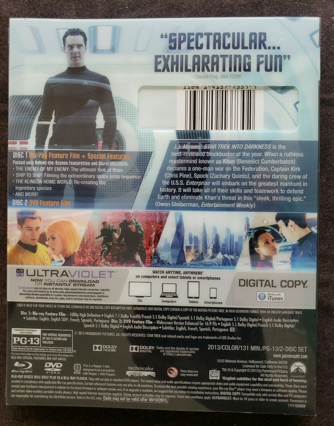 Star Trek Into Darkness Blu-ray Disc 2013 2-Disc Set 100% Guaranteed Like New