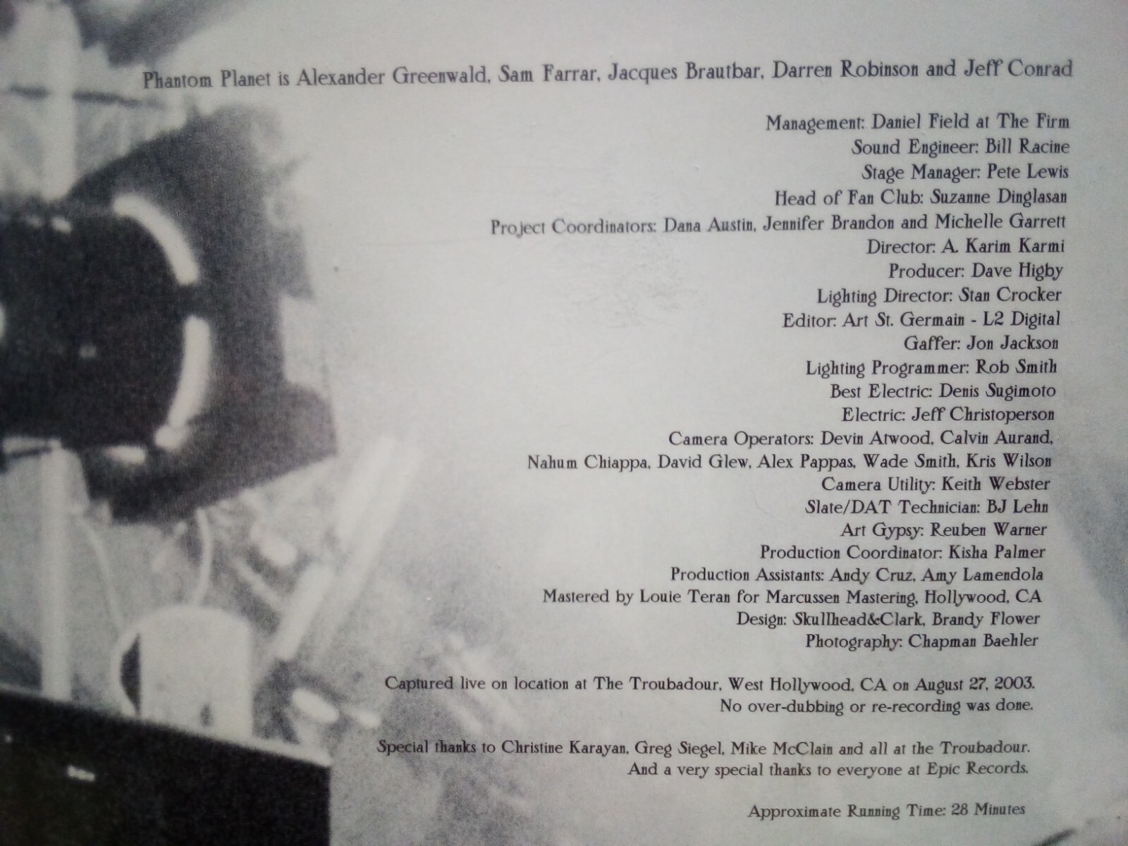 (1-1250) “PHANTOM PLANET: LIVE AT THE TROUBADOUR” DVD / PRE-WATCHED