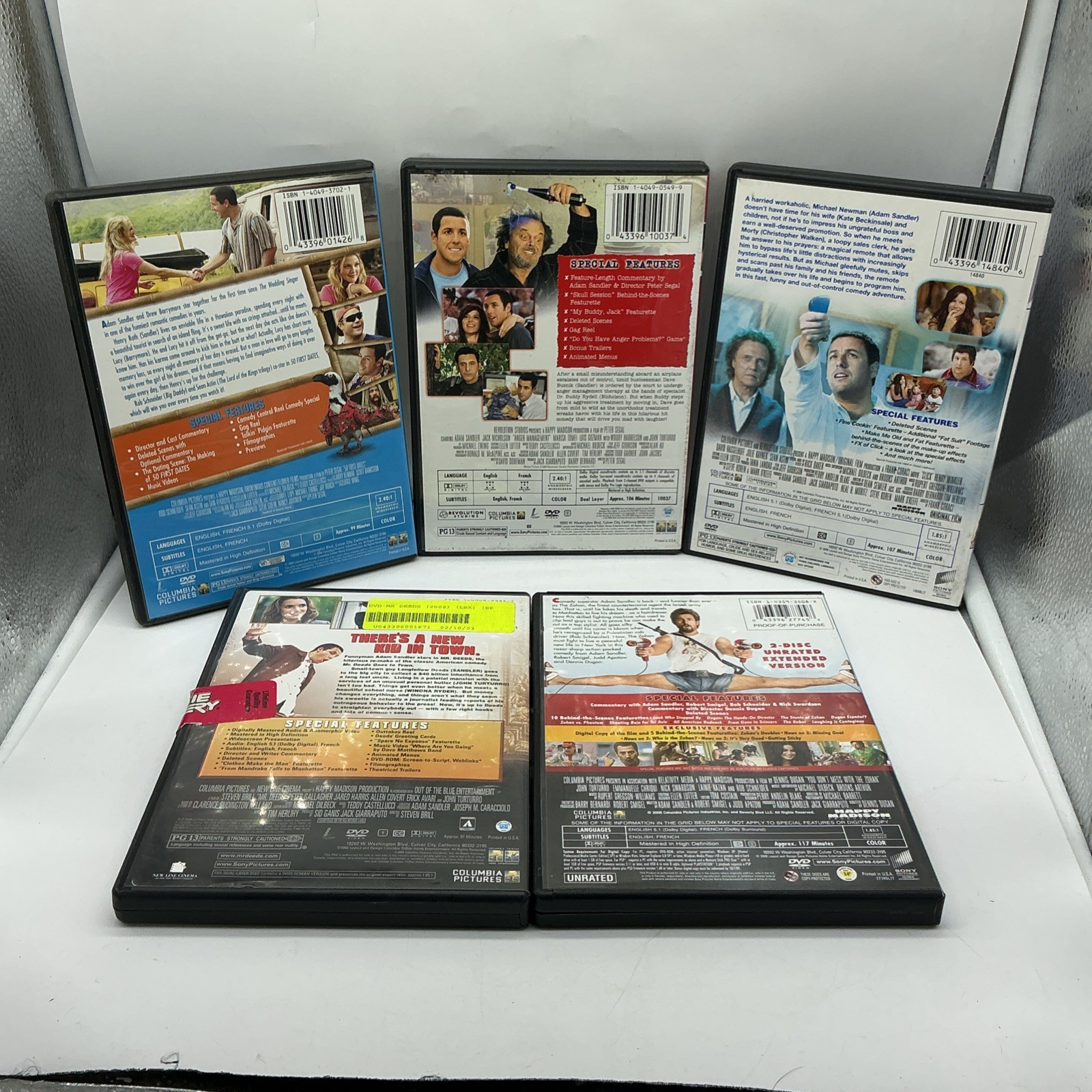 Adam Sandler DVD Lot of 5: 50 First Dates, Anger Management , Click, Zohan, +1