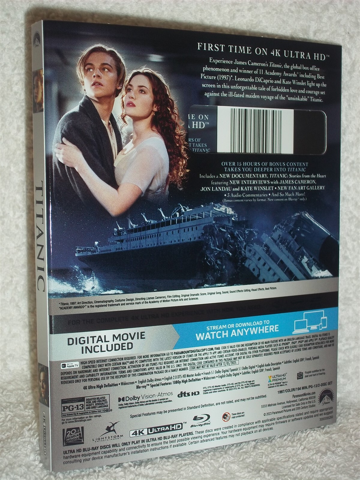 Titanic (4K/Blu-ray, 2023) Leonardo DiCaprio Kate Winslet romance James Cameron
