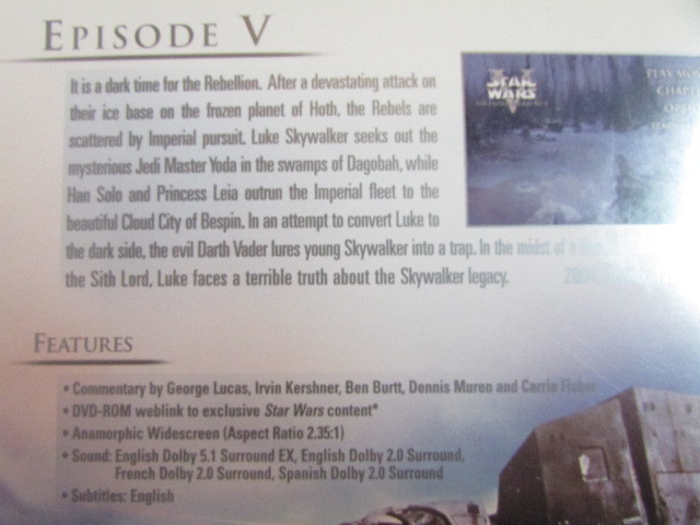 THE EMPIRE STRIKES BACK WIDESCREEN 2:35:1 DIGITALLY MASTERED THX USED 2004 DVD