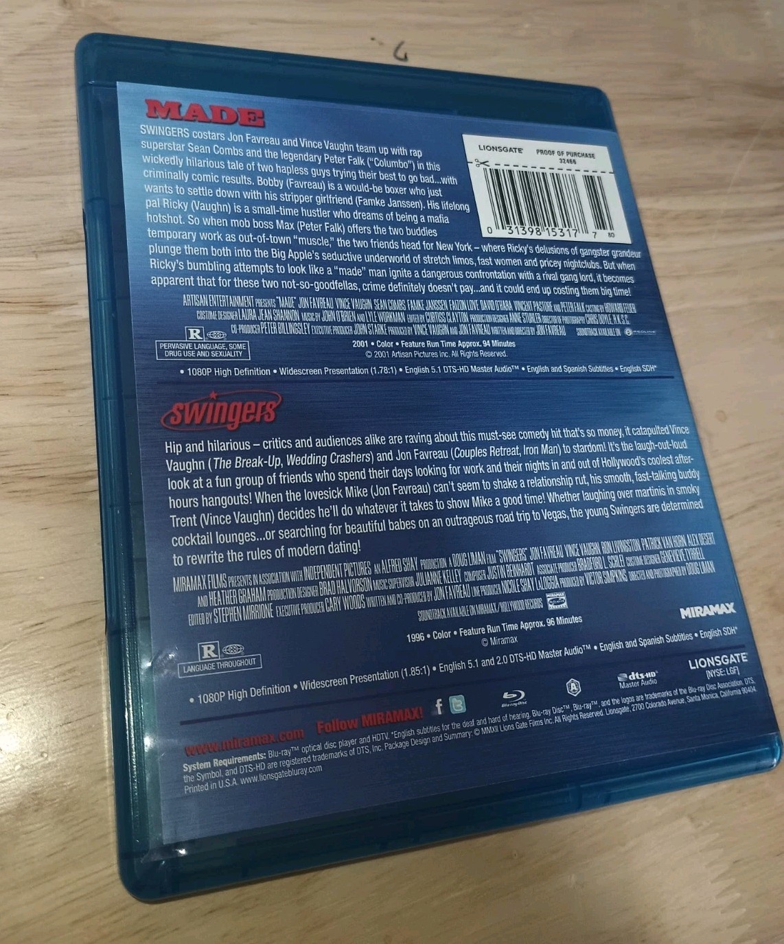 Swingers and Made Double Feature Blu-Ray OOP Jon Favreau Vince Vaughn