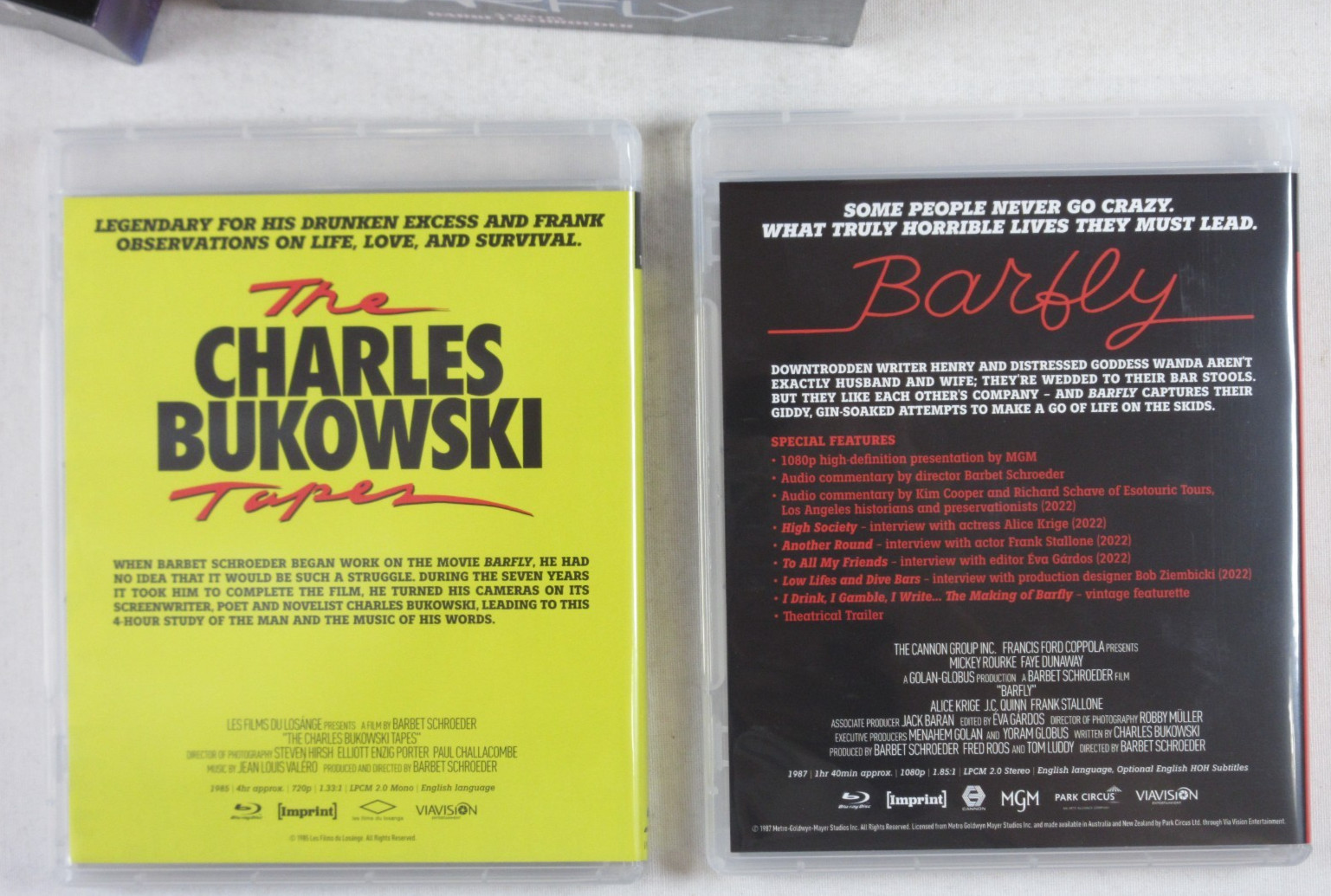 NM “Barfly + Charles Bukowski Tapes” Imprint Blu-ray Set Slipcase Mickey Rourke
