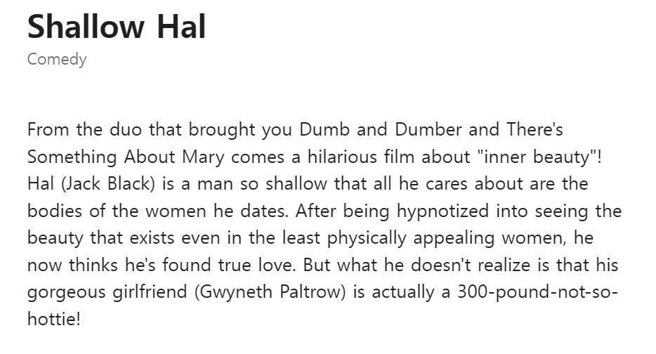 Shallow Hal [2001] (DVD,2002,Widescreen) Jack Black, Gwyneth Paltrow