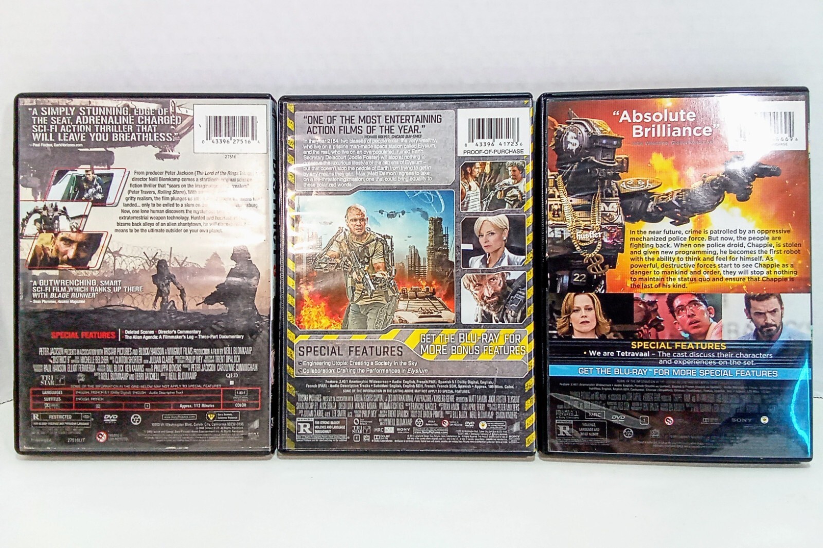 District 9, Elysium and Chappie DVD Lot of 3, Neill Blomkamp Collection, Sci-Fi