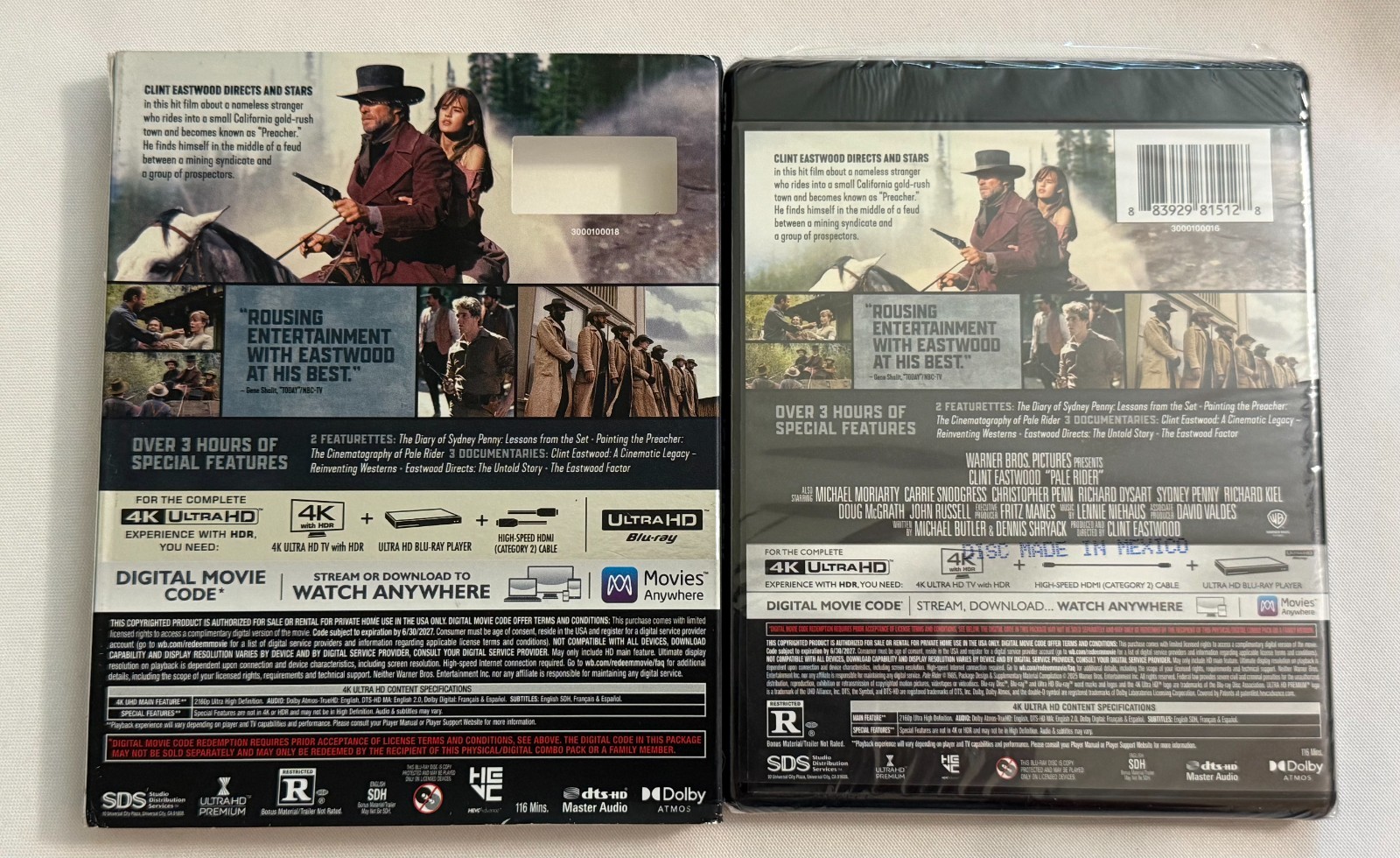Pale Rider 4K UHD Blu-ray New/Sealed (slipcase wear) Code exp 6 30/27
