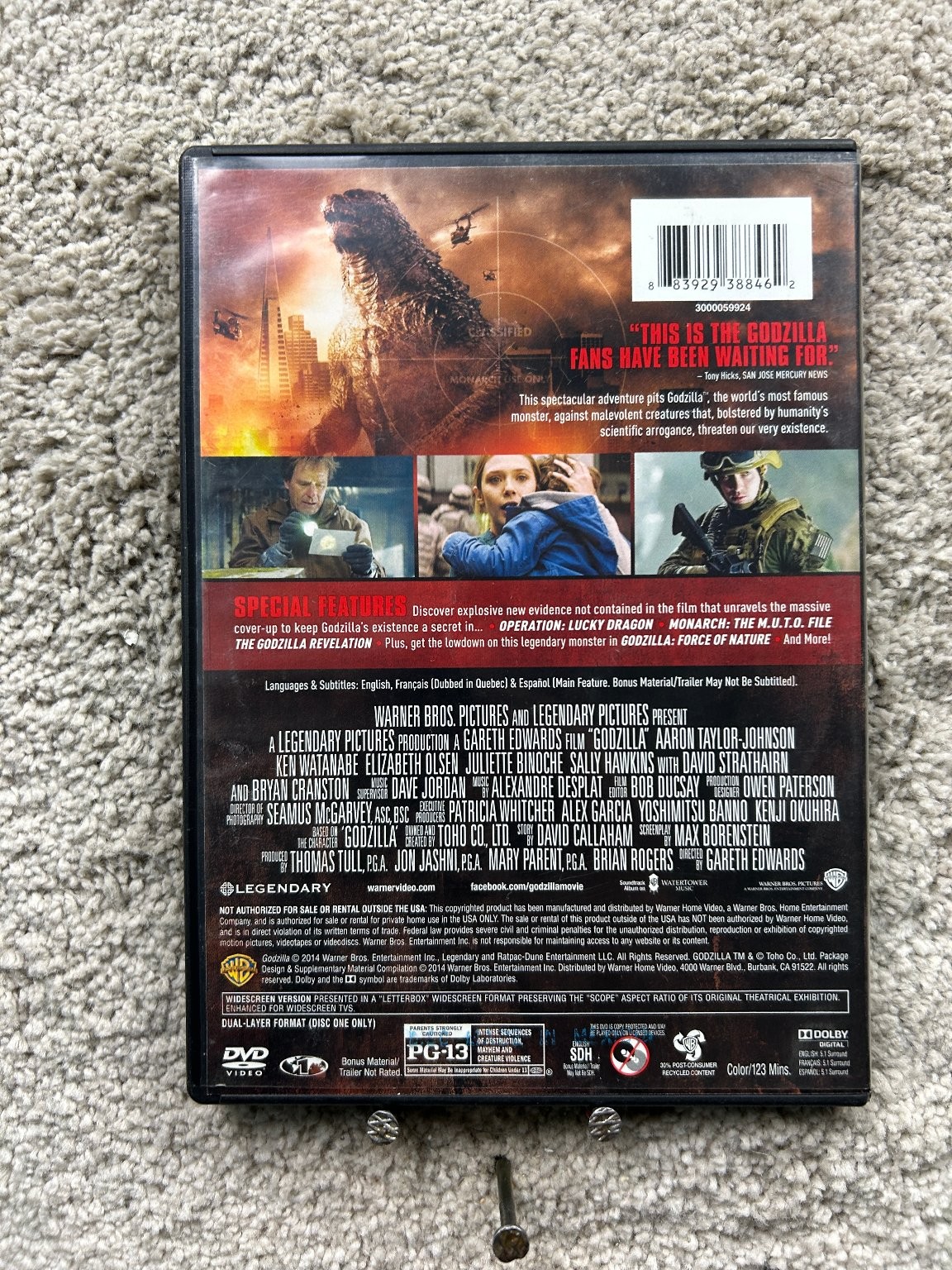 Godzilla DVD 2014 2-Disc Special Features Gareth Edwards Aaron Taylor-Johnson