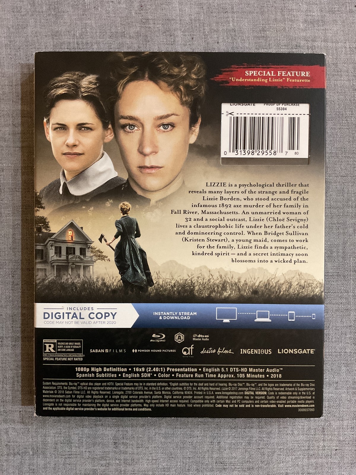 Lizzie Blu-ray Digital Slipcover 2018 Chloë Sevigny Kristen Stewart R Horror