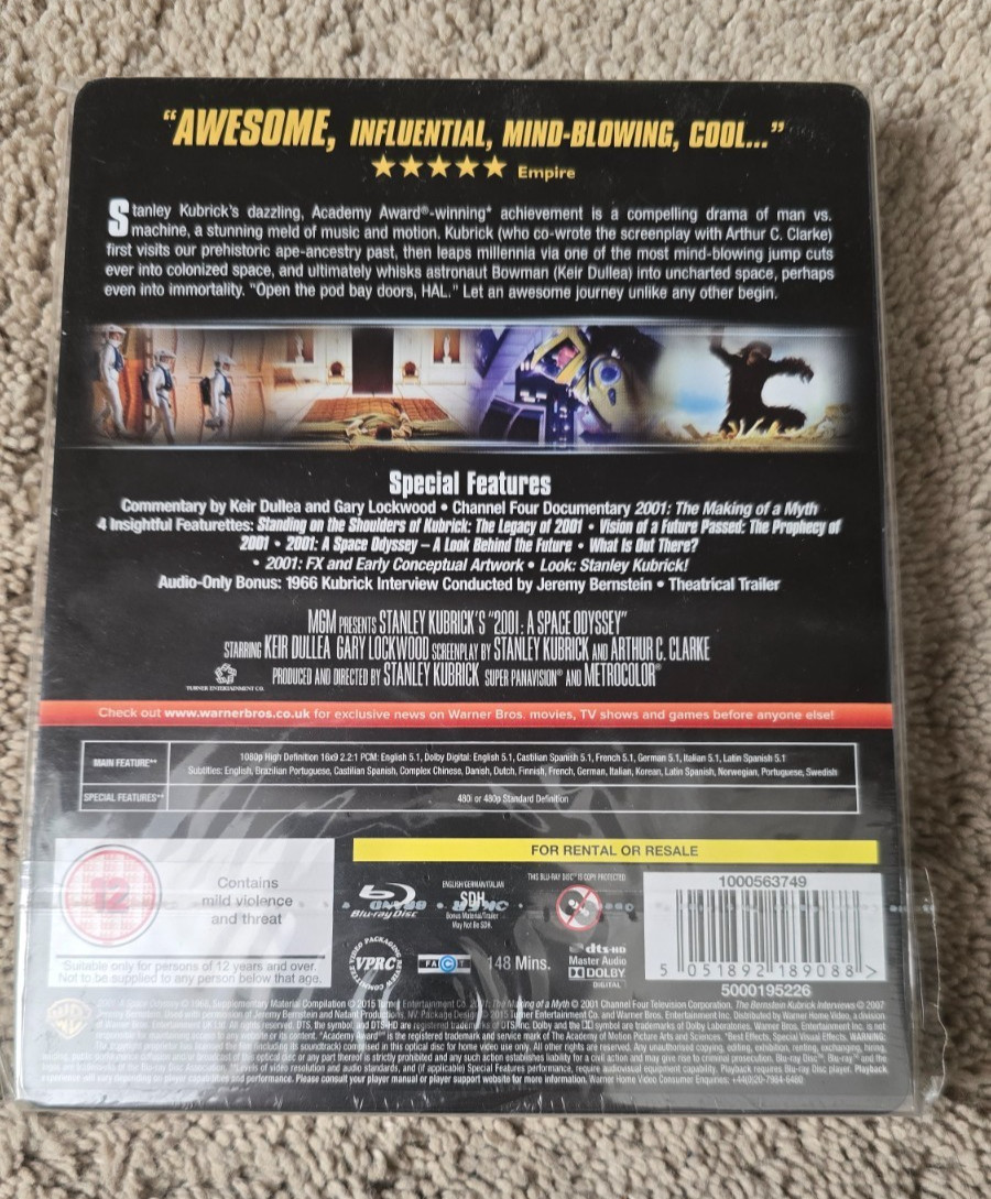 2001: A SPACE ODYSSEY BLU-RAY ZAVVI EXCLUSIVE STEELBOOK REGION FREE