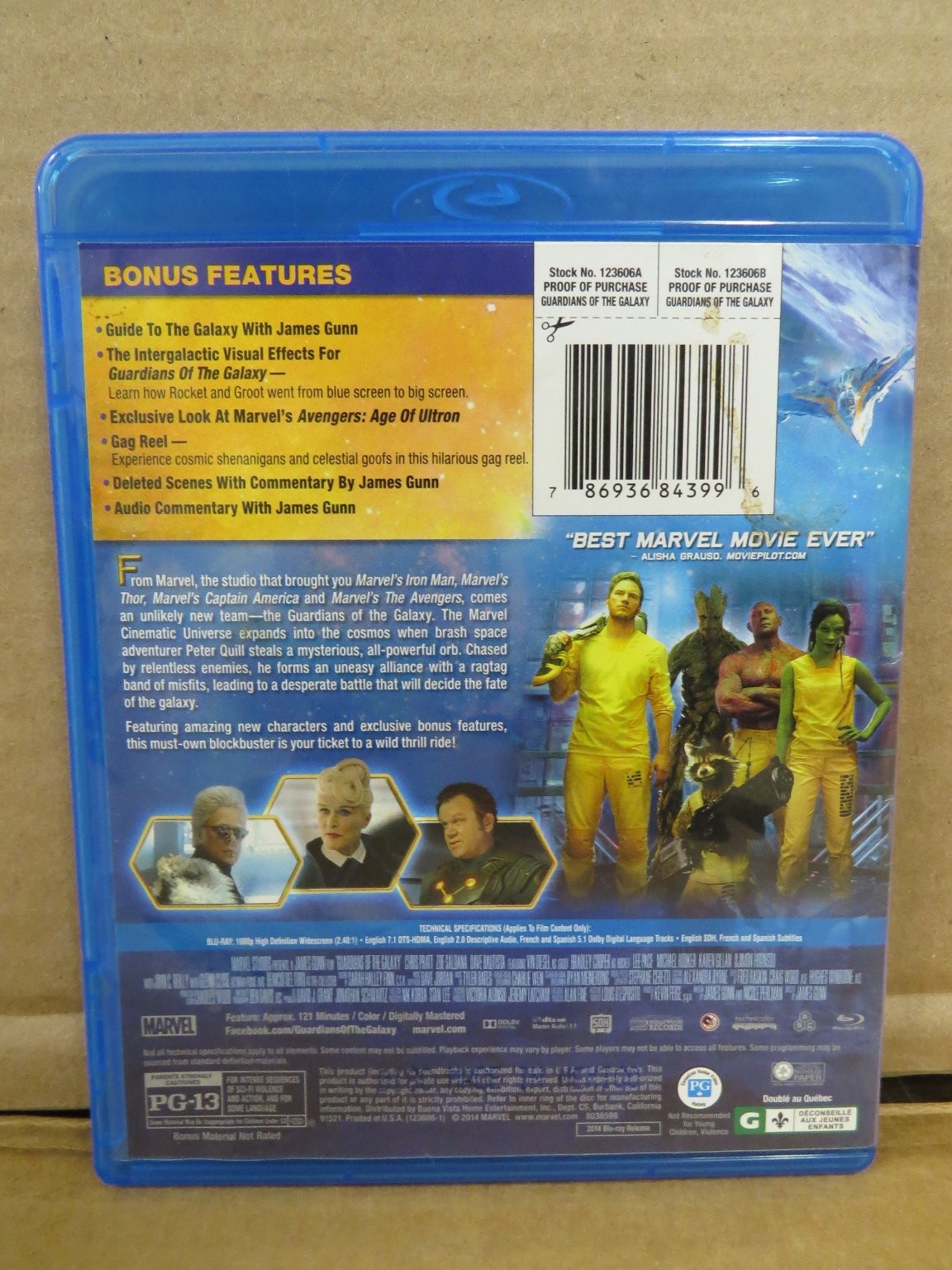 Guardians of the Galaxy Blu-ray 2014 Chris Pratt James Gunn Marvel Bonus