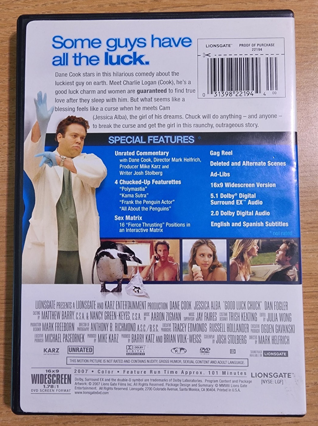 Good Luck Chuck (DVD, 2007, Widescreen, Unrated) Dane Cook, Jessica Alba