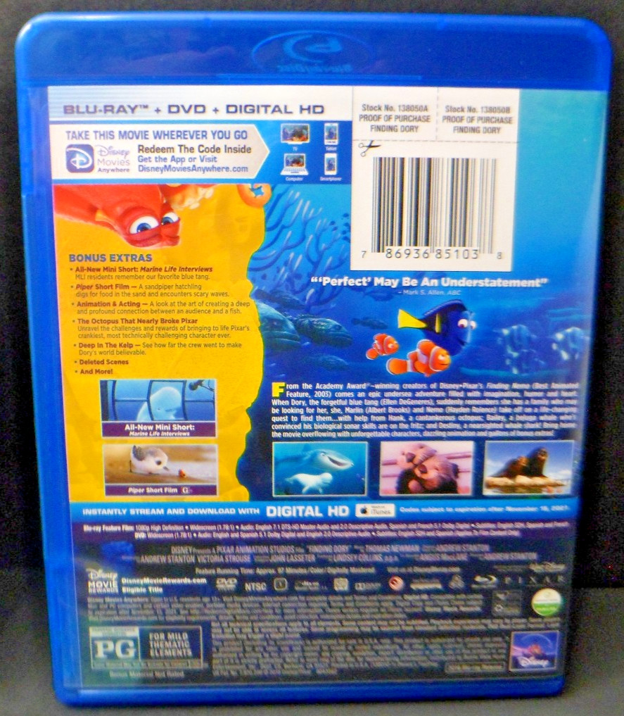 Finding Dory (2 Blu-rays + DVD + Digital Copy 2016 WS) Albert Brooks, Ed O’Neill