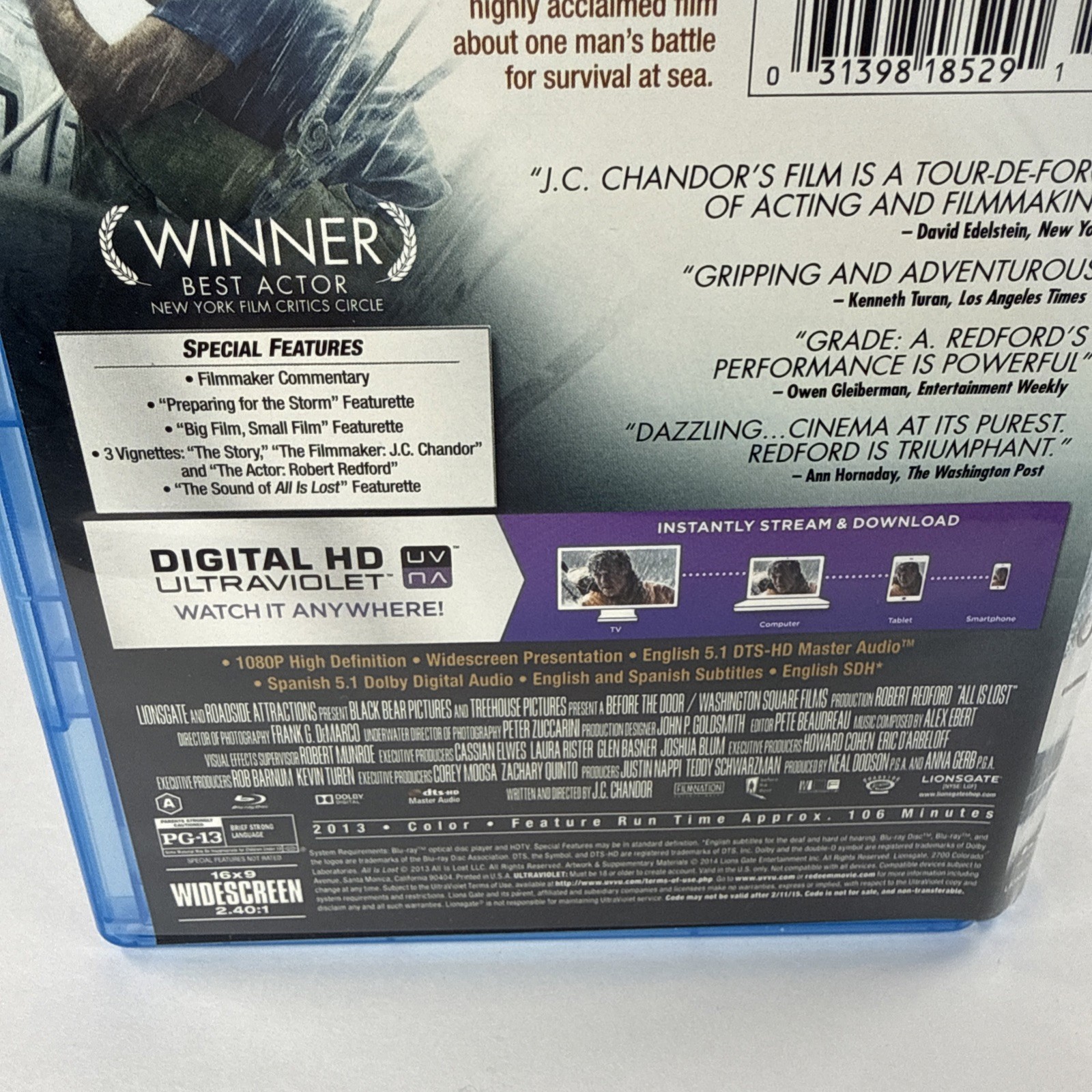 All Is Lost (Blu-ray, 2013) Widescreen Robert Redford