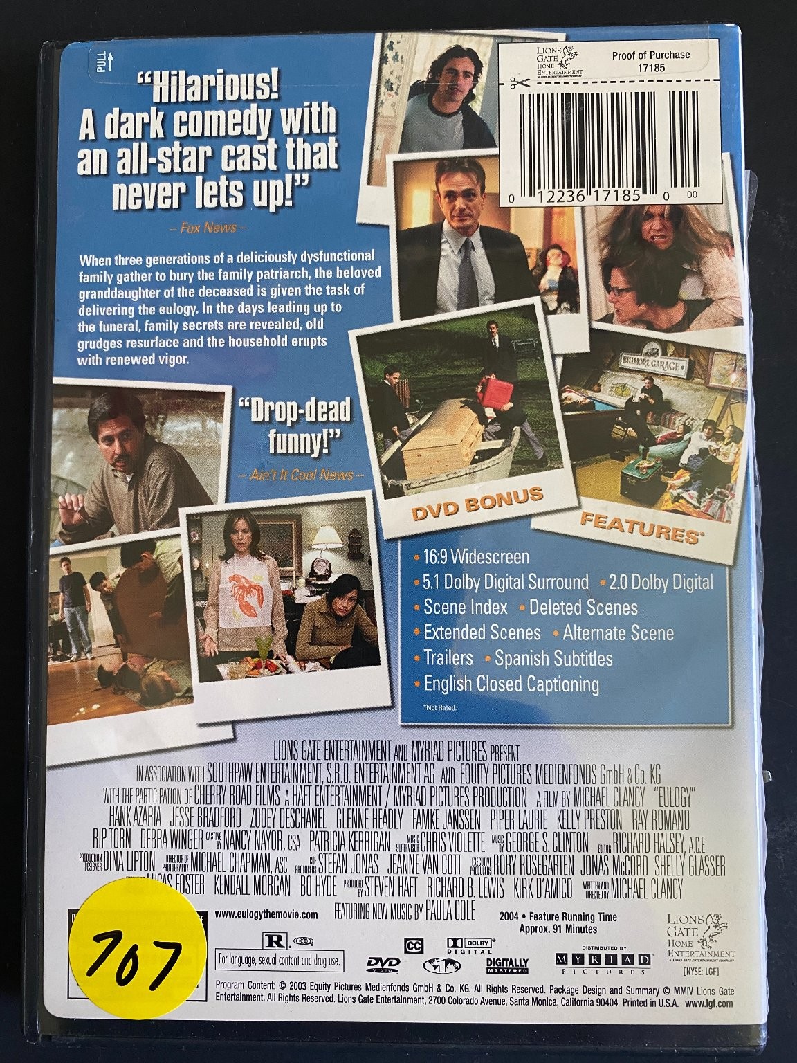 Eulogy DVD (2004) Widescreen Dark Comedy Hank Azaria Zooey Deschanel