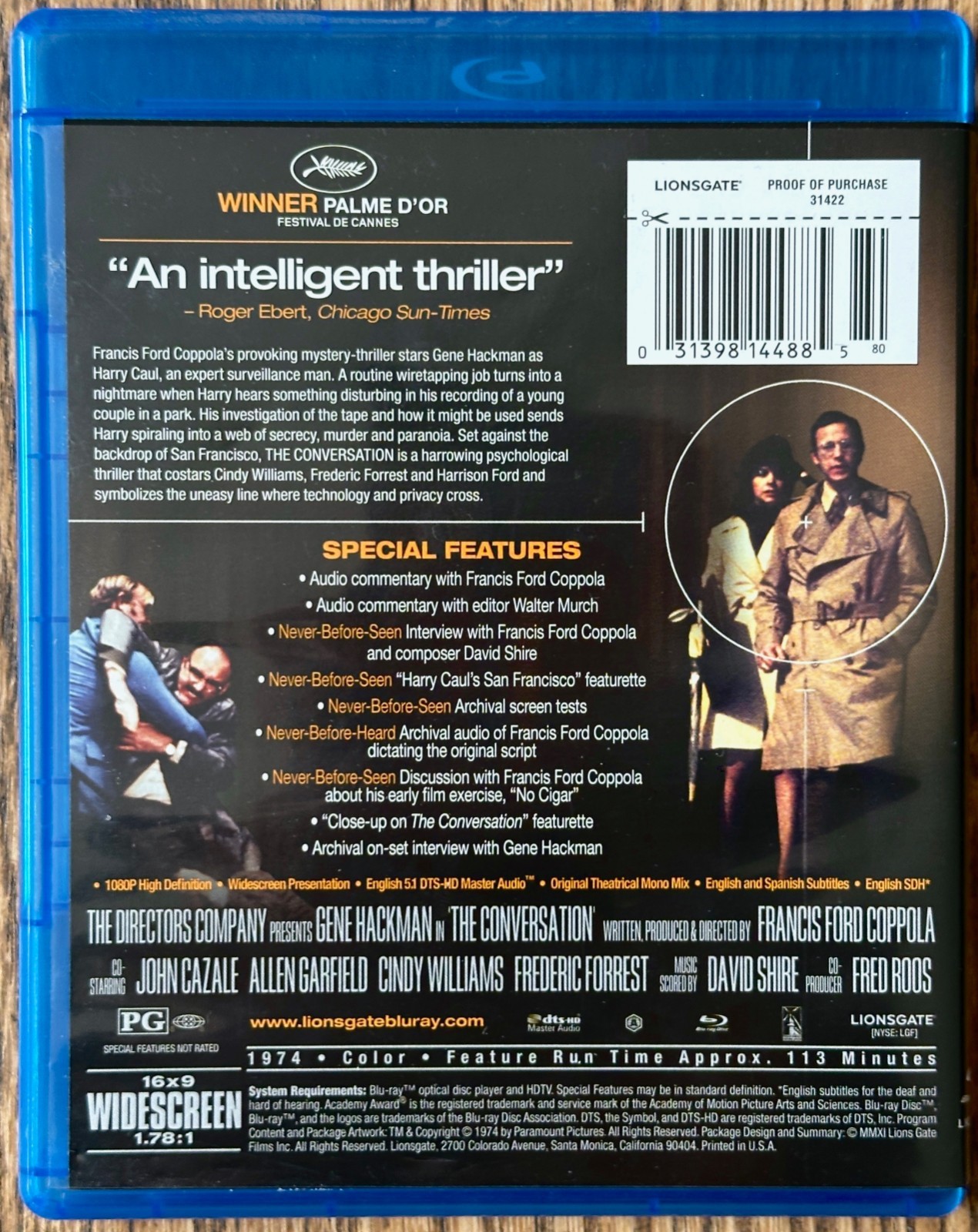 The Conversation (blu-ray) VG. OOP Lionsgate. Francis Ford Coppola Gene Hackman