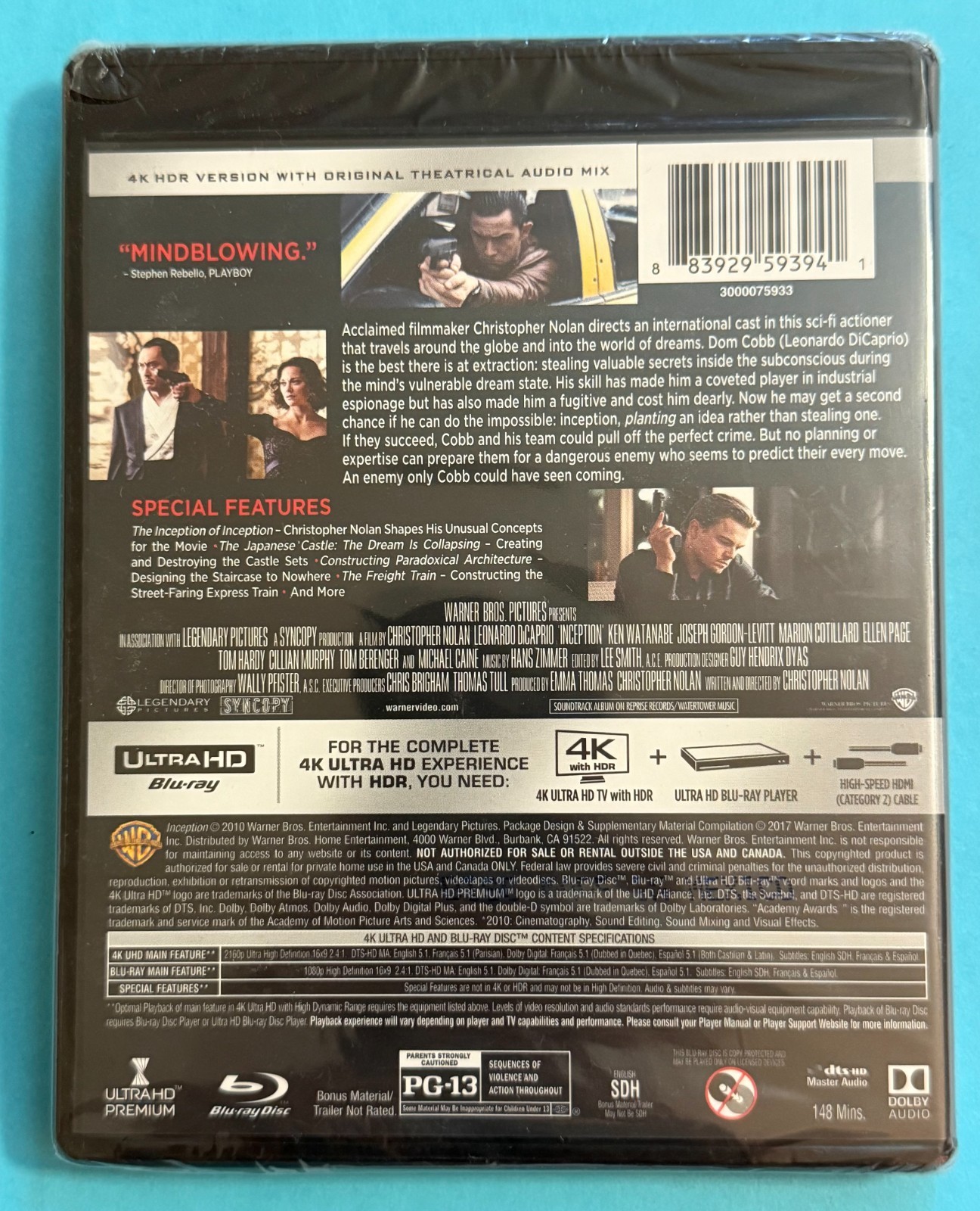 Inception 4K UHD Blu-ray Leonardo DiCaprio New/Sealed