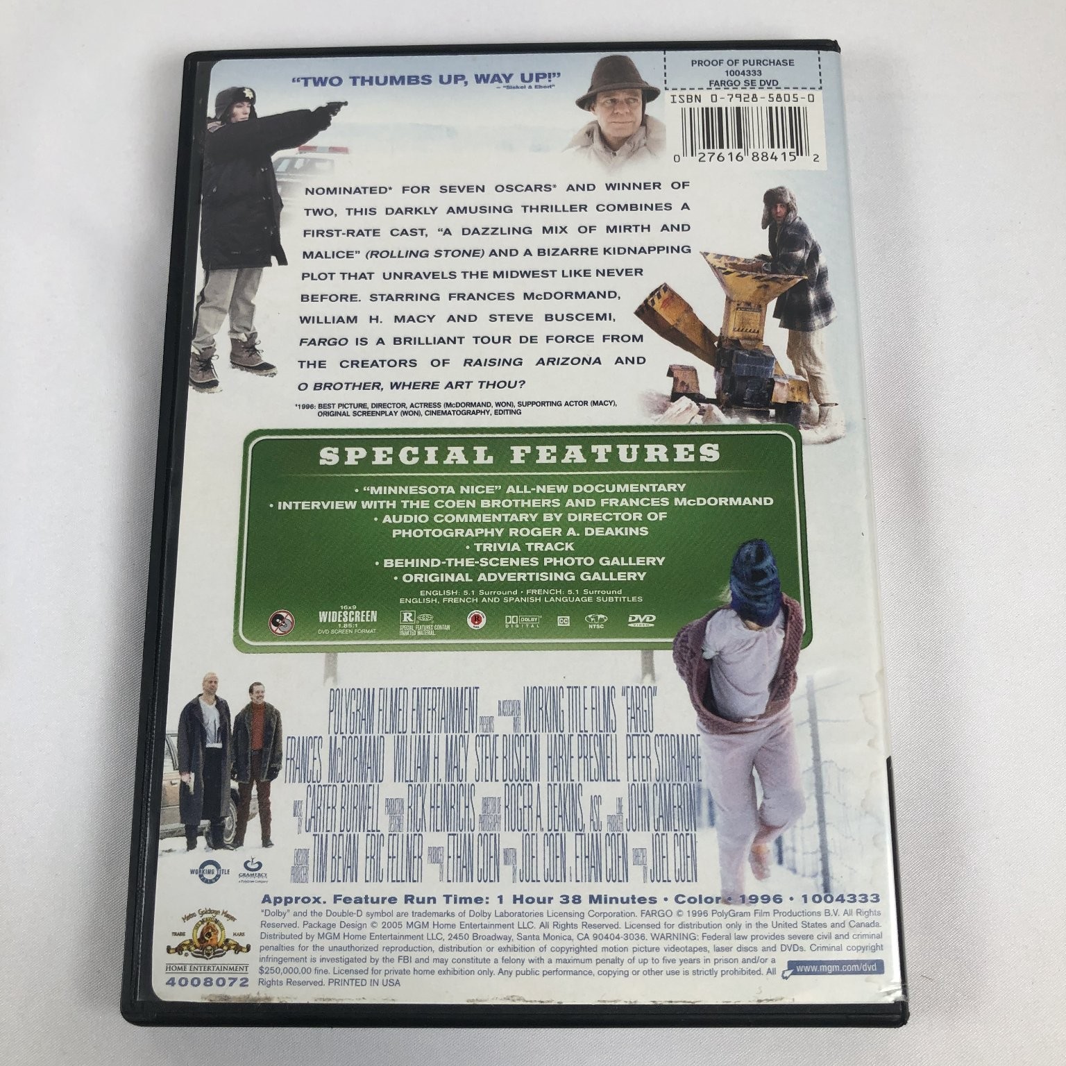 Fargo DVD 1996 Special Edition Frances McDormand Coen Brothers Widescreen