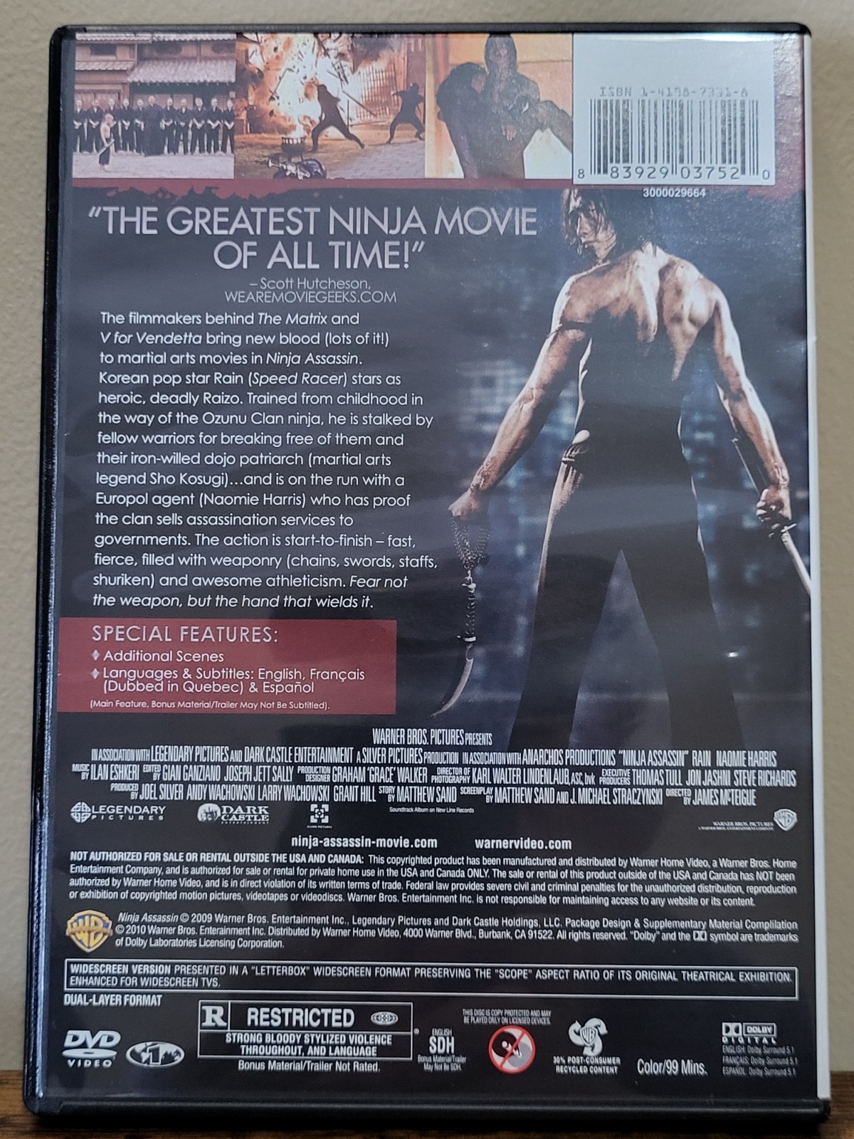 Ninja Assassin Widescreen 2009 DVD