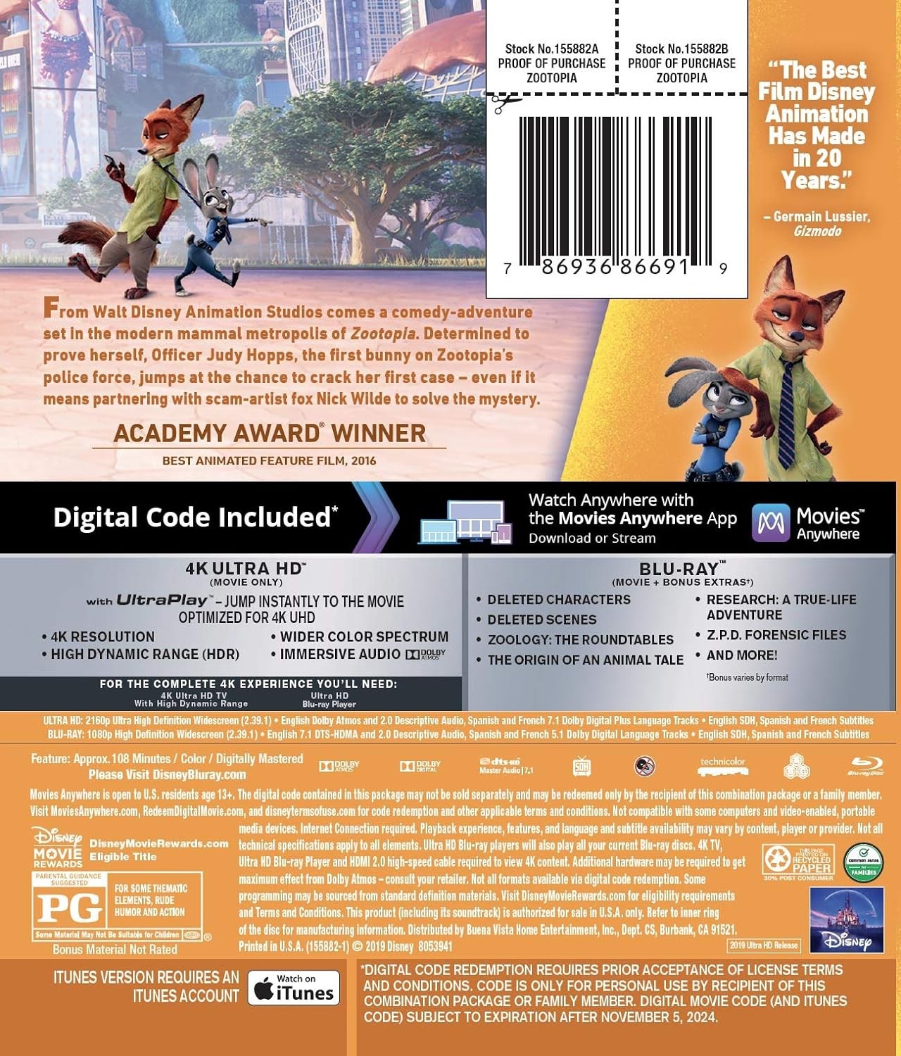 Zootopia (4K UHD Blu-ray) Ginnifer Goodwin Jason Bateman Idris Elba Jenny Slate