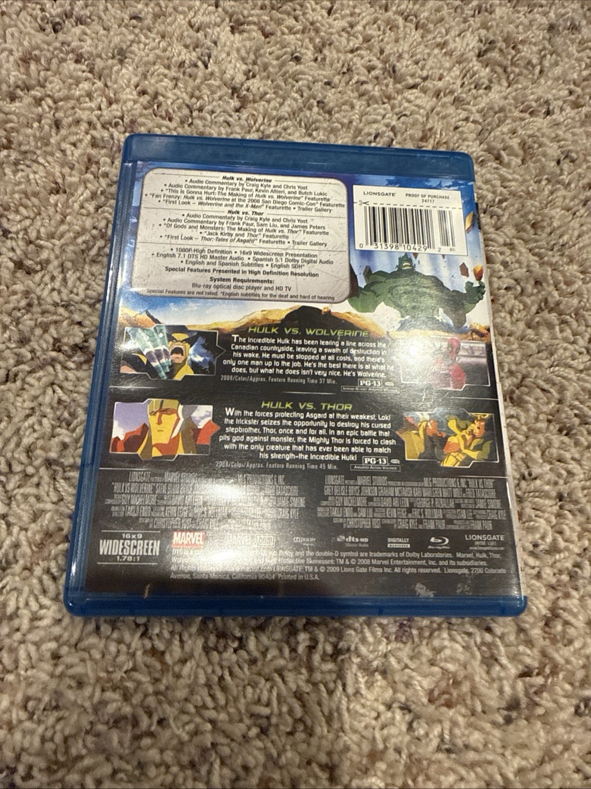 Hulk Vs. Blu-ray Thor Wolverine Marvel Animated Features