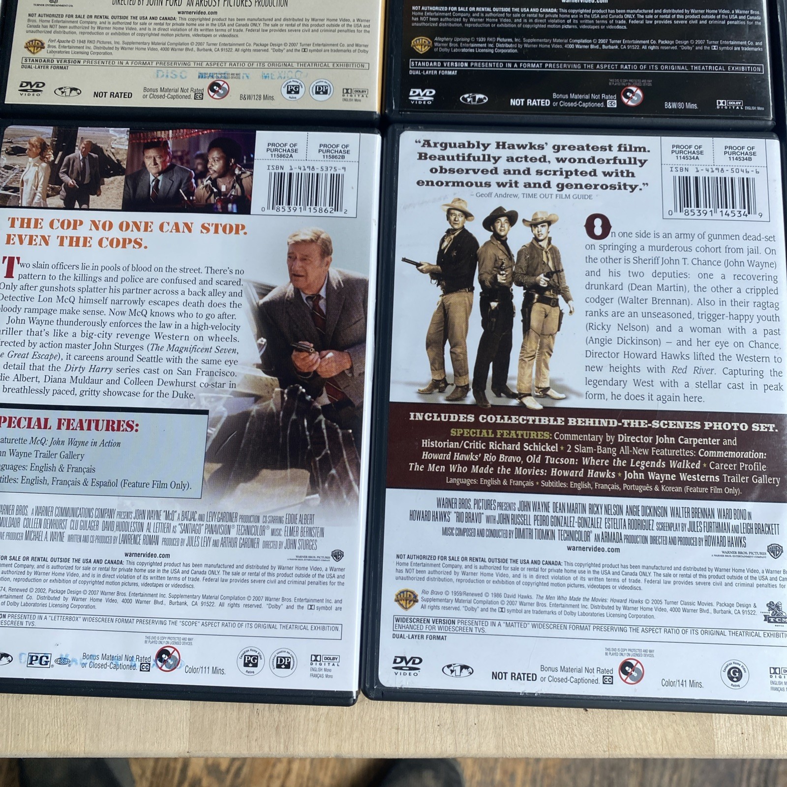 Lot of 9 – John Wayne Classic Films DVD’s – WB John Wayne Collection – Nice