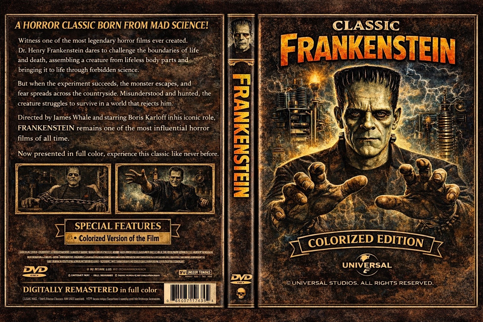 4 “colorized” dvd movies, Frankenstein, Dracula, Invisible Man, Wolf Man
