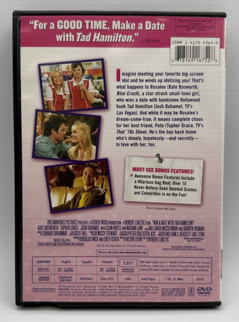 Win a Date with Tad Hamilton! (DVD, Widescreen) Kate Bosworth Topher Grace 2004