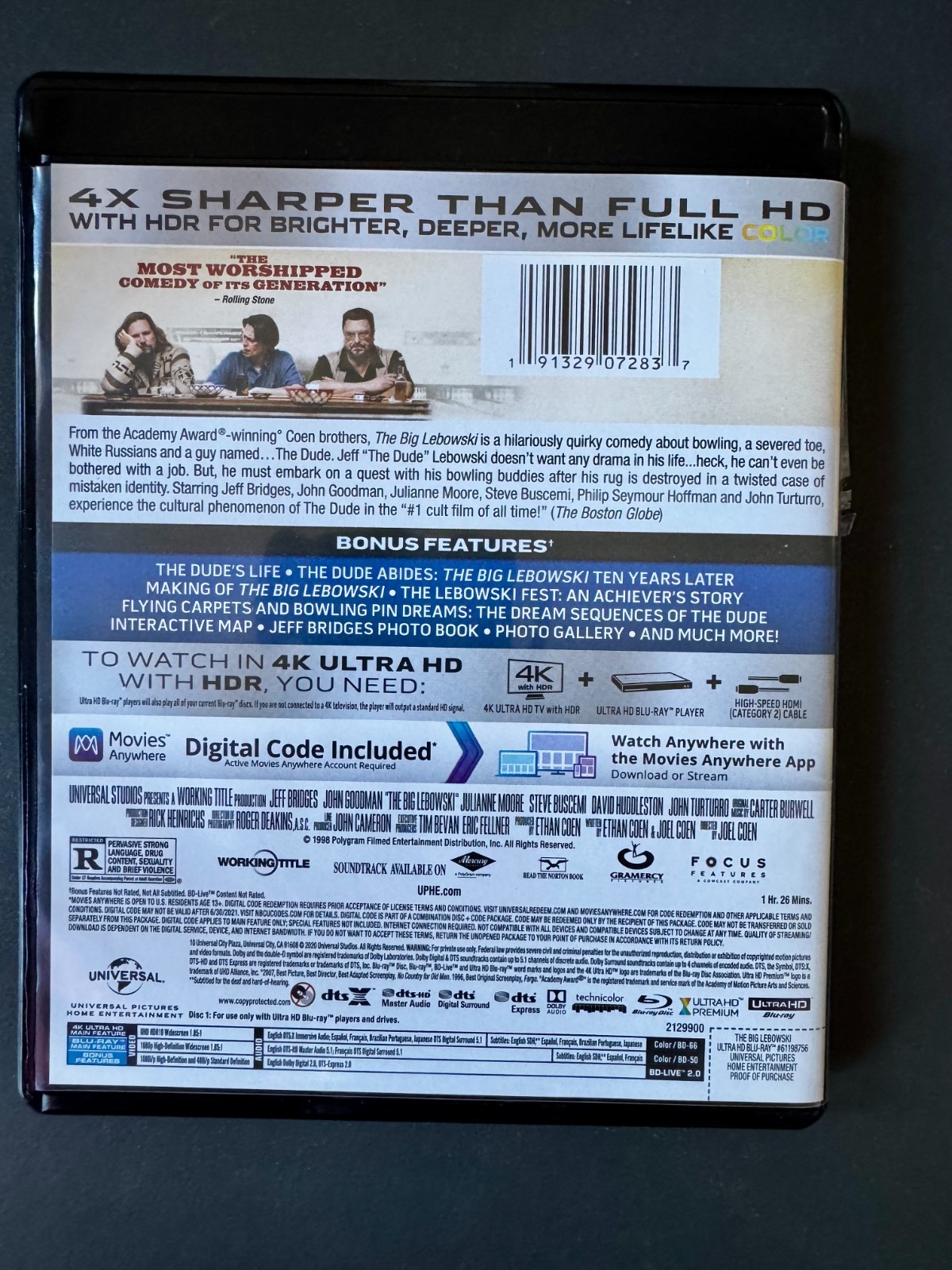 The Big Lebowski 4K UHD + Blu-ray Jeff Bridges – John Goodman – LIKE NEW