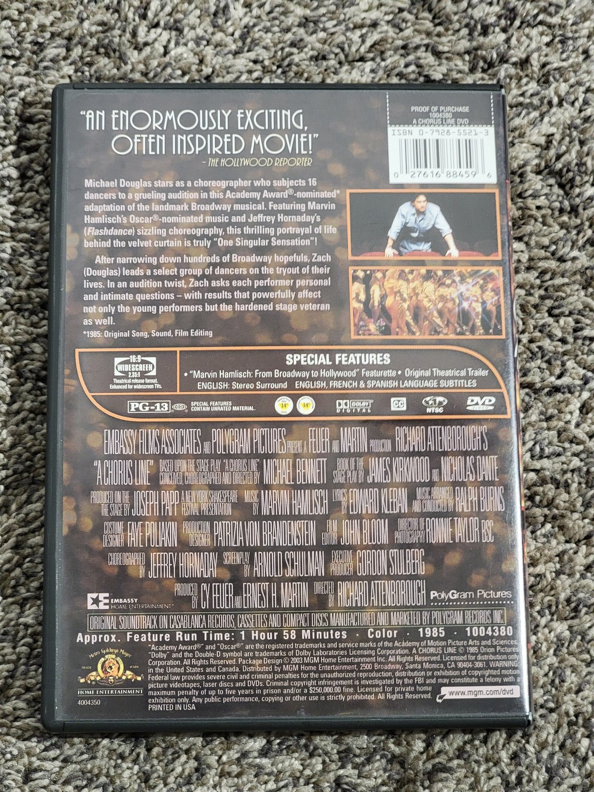A Chorus Line DVD MGM Home Entertainment Musical Drama Used