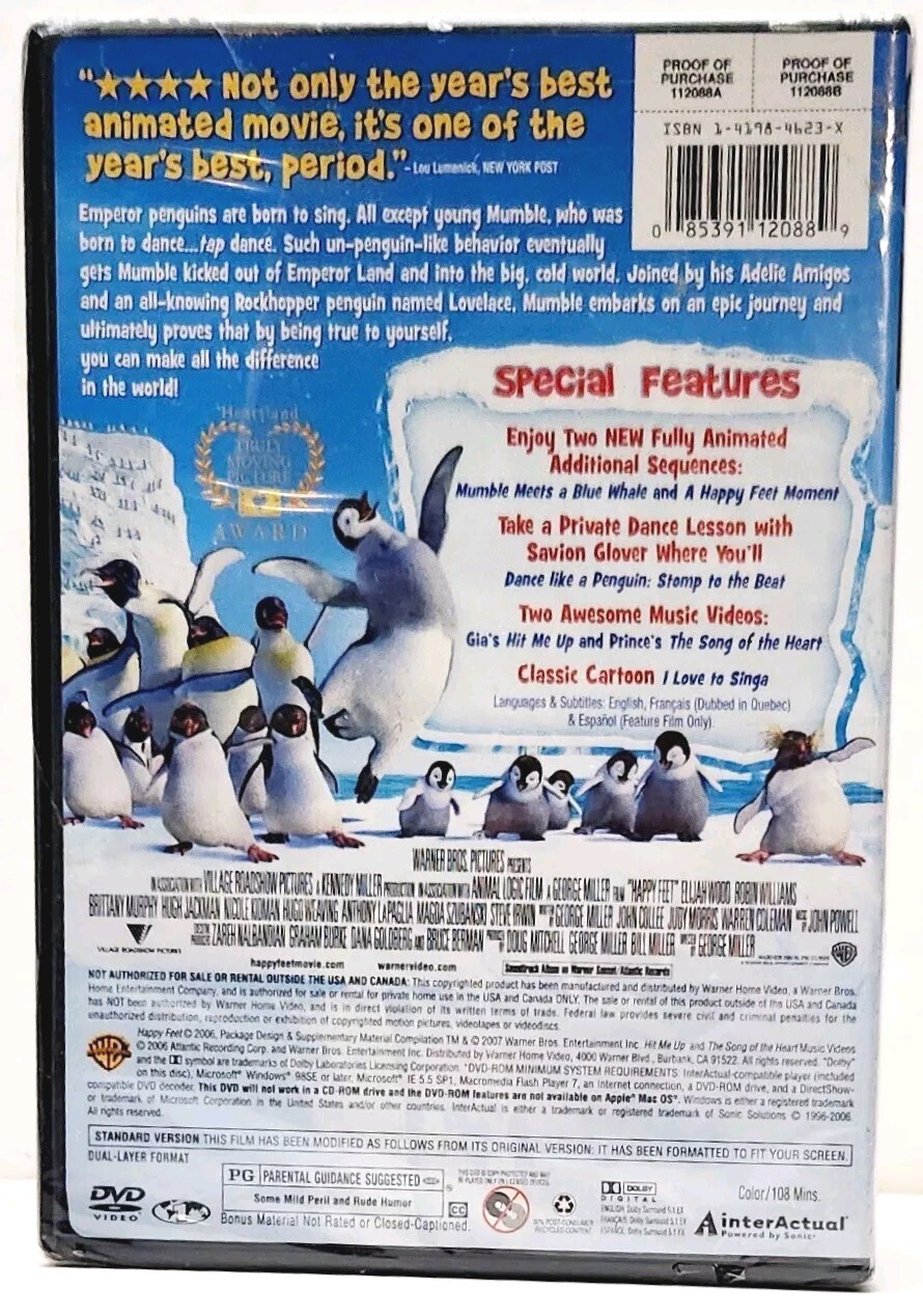 Happy Feet Family Animated Full Screen Edition (DVD, 2006), 108 Minutes, PG, New