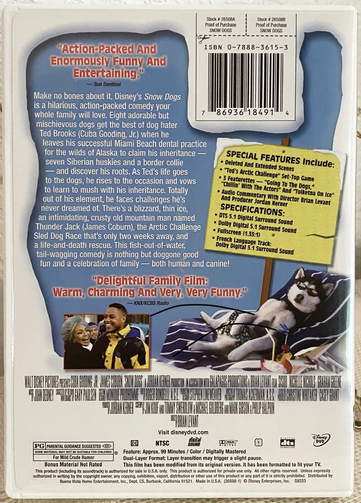 Disney’s Snow Dogs (DVD) ~ Fullscreen 1.33:1 ~ Cuba Gooding Jr & James Coburn