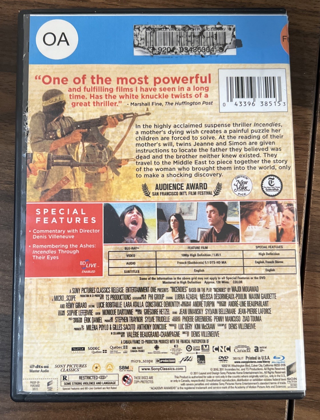Incendies (Blu-ray/DVD, 2010) French w/English Subtitles – Denis Villeneuve Film