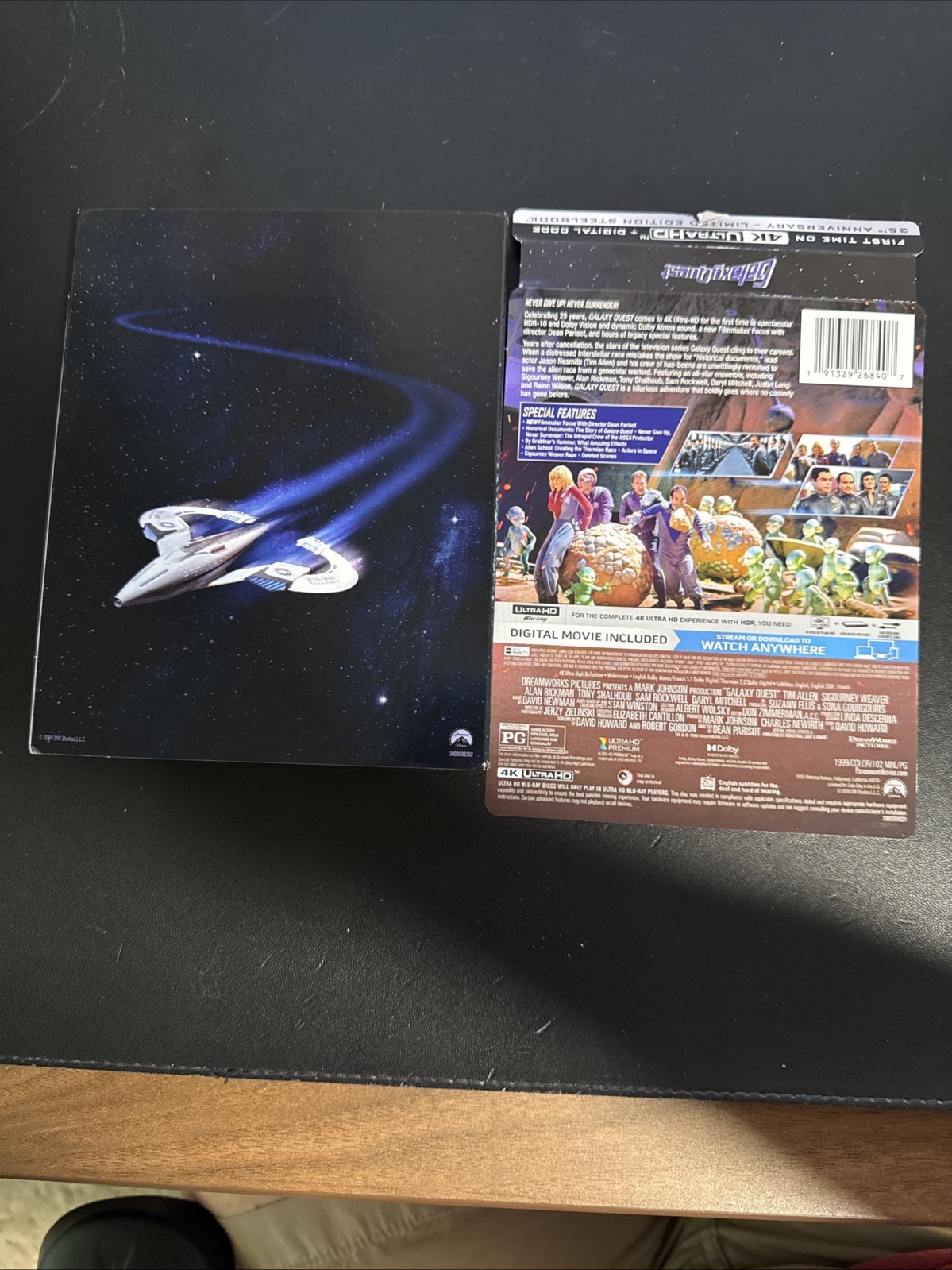 Galaxy Quest 4k steelbook, with slipcover and plastic protector, no digital
